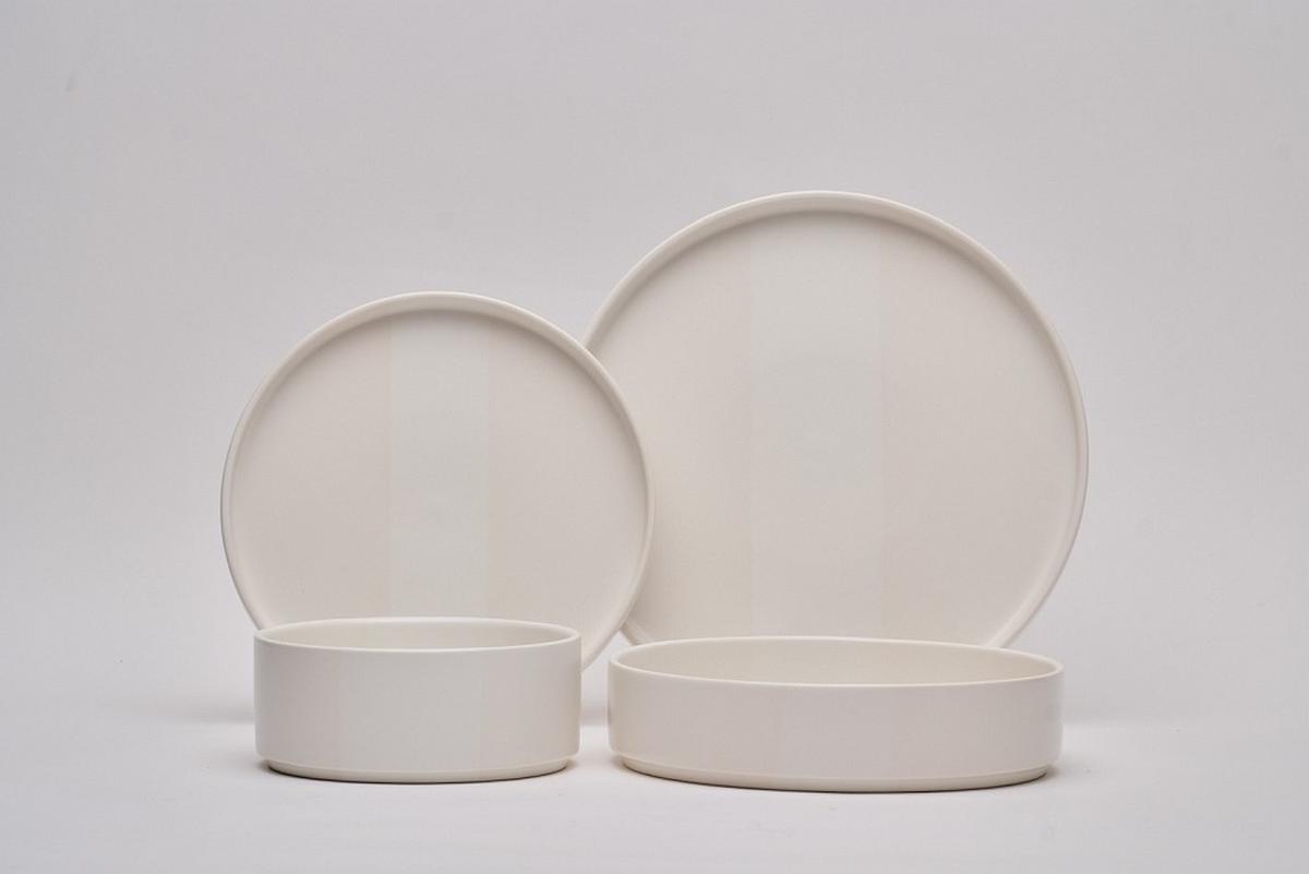 SERWIS OBIADOWO-ŚNIADANIOWY KYOTO STRISCIA - biały, Trend, ceramika - Novel