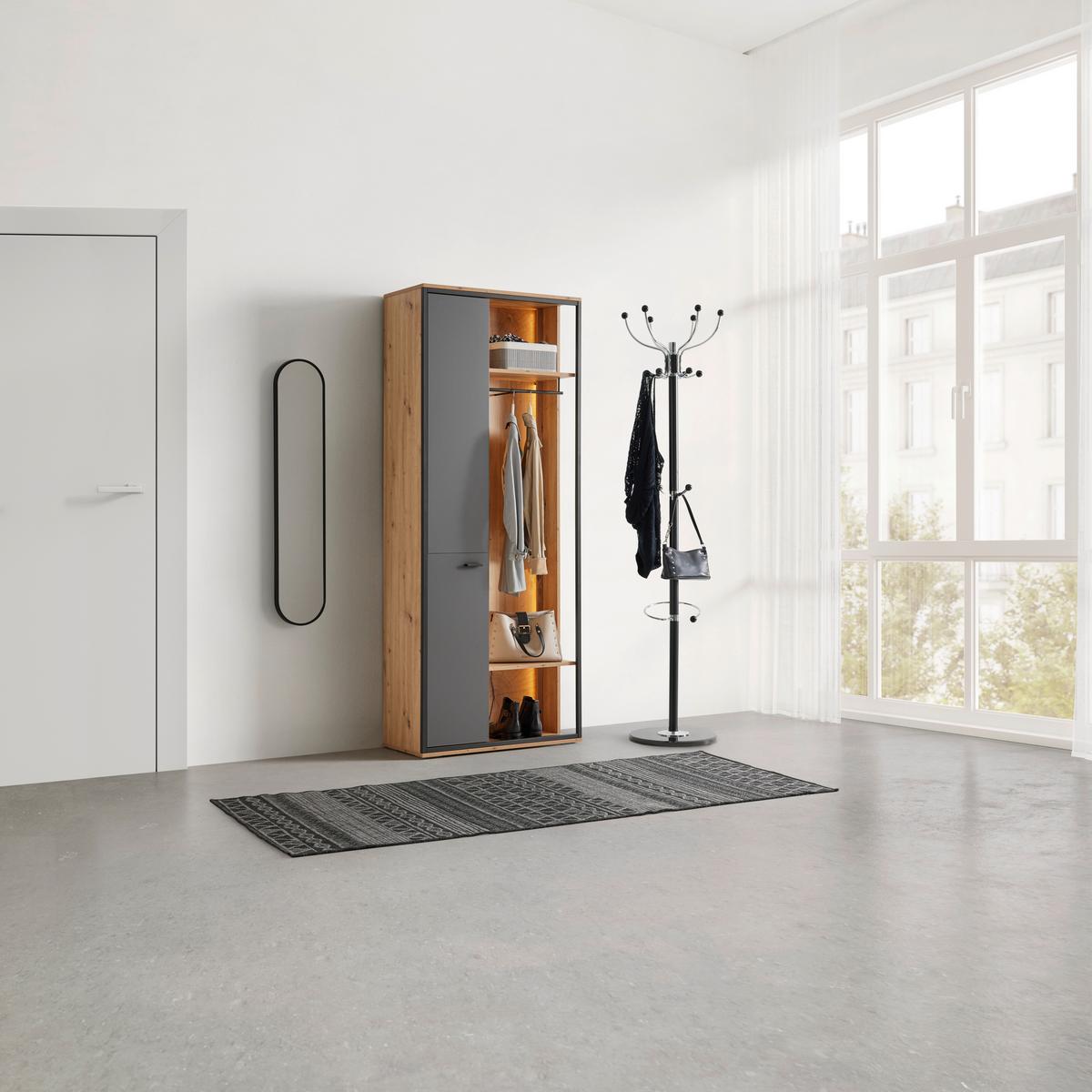 Garderobenschrank Florenz Grau/Eiche Artisan - Schwarz/Eiche Artisan, Modern, Holzwerkstoff/Kunststoff (79/196,2/37,3cm) - Premium Living