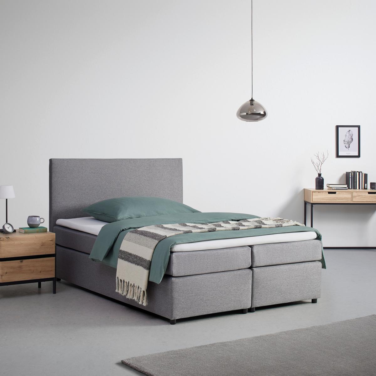 Boxbett Melina ca. 140x200 cm Grau mit Topper - Schwarz/Grau, MODERN, Holz/Kunststoff (140/200cm) - Bessagi Home
