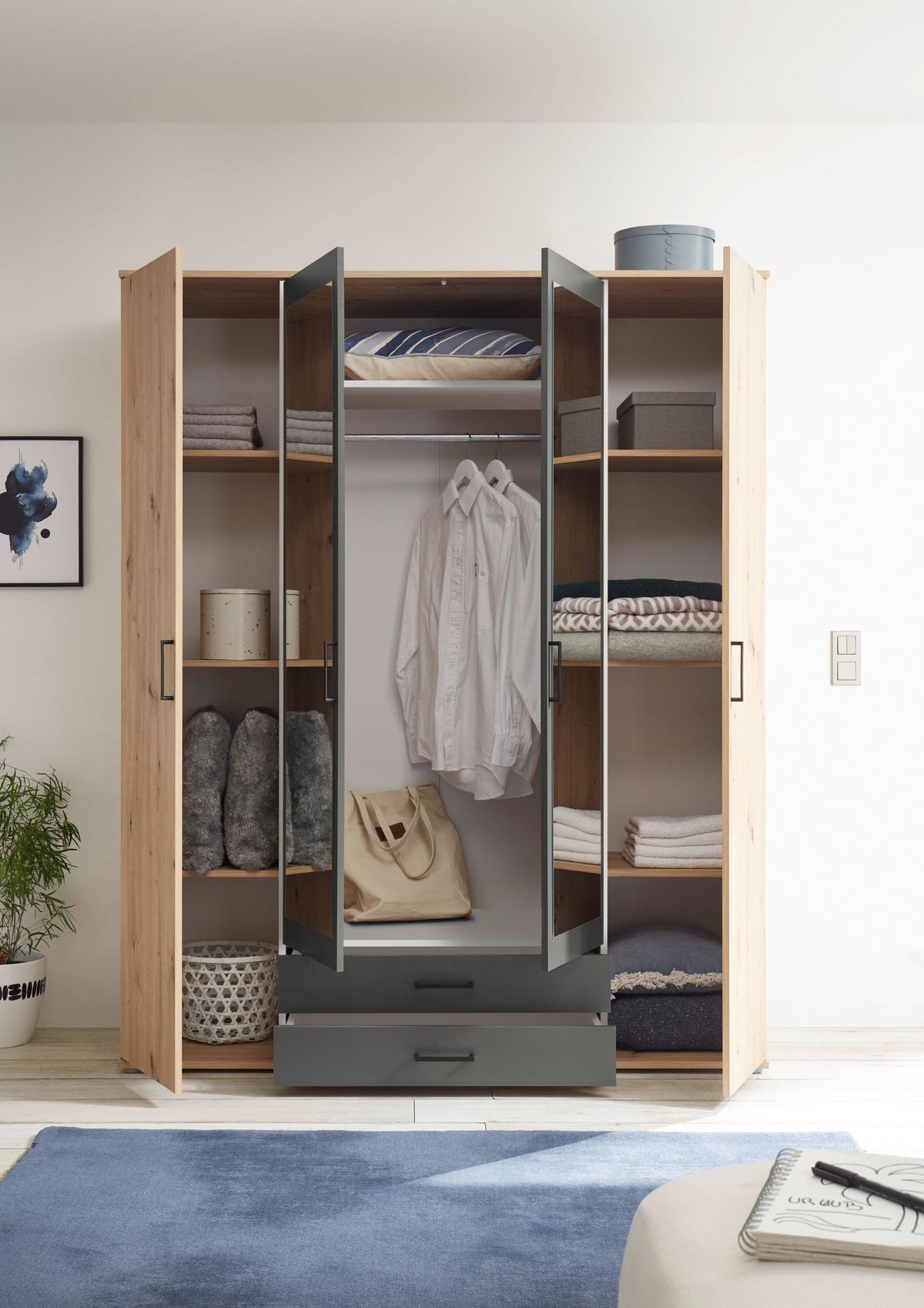 Ormar Za Odjeću Chicago - boje hrasta/antracit, Basics, staklo/drvni materijal (159/196/53,5cm) - MID.YOU