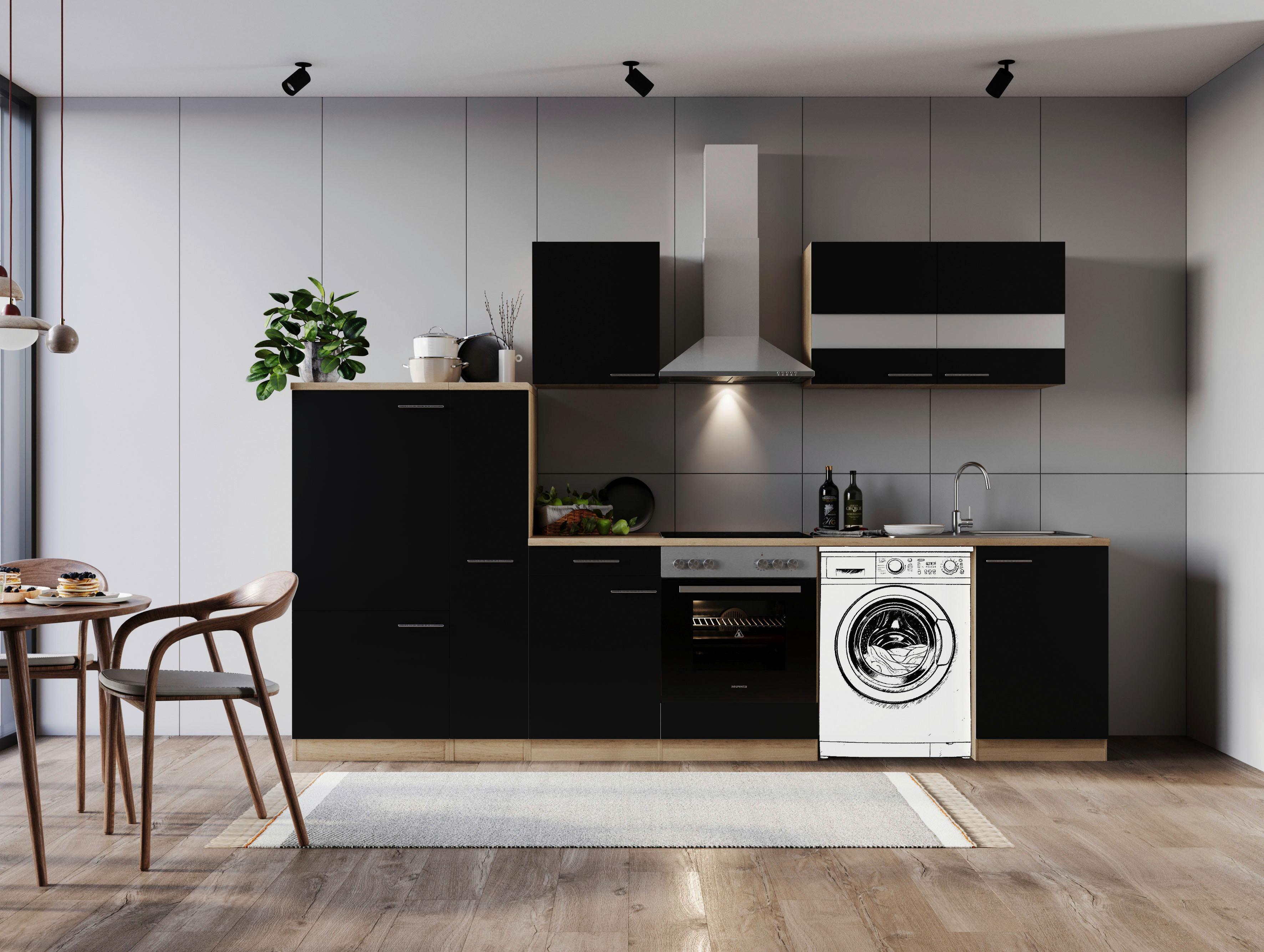 Kuhinjski Blok Z Aparati Merle, 310cm - barve nerjavečega jekla/črna, Basics, kovina/steklo (310cm) - Respekta