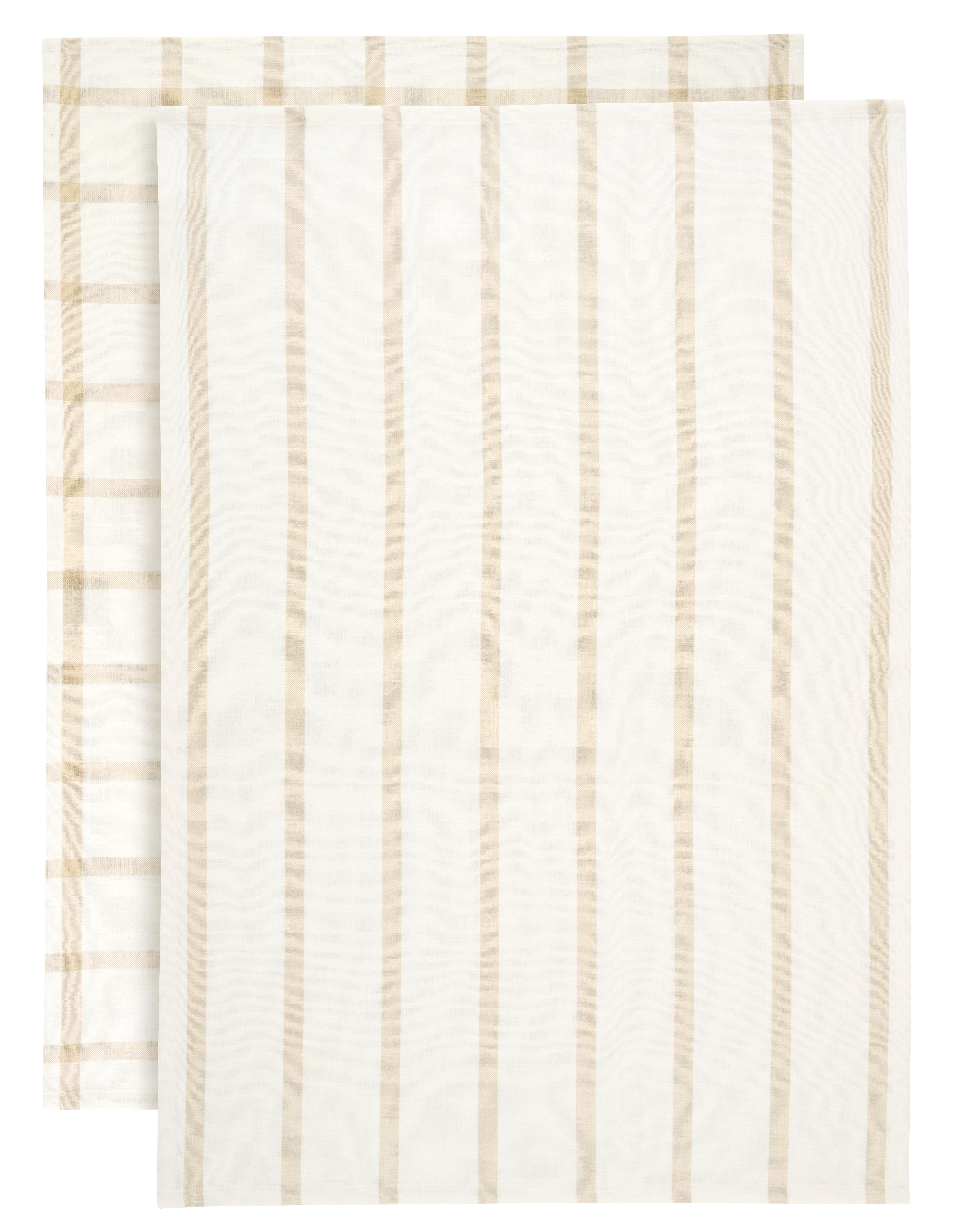 Geschirrtuch-Set Emma Weiß/Beige, 2-teilig - Beige/Weiß, KONVENTIONELL, Textil (50/70cm) - Mömax