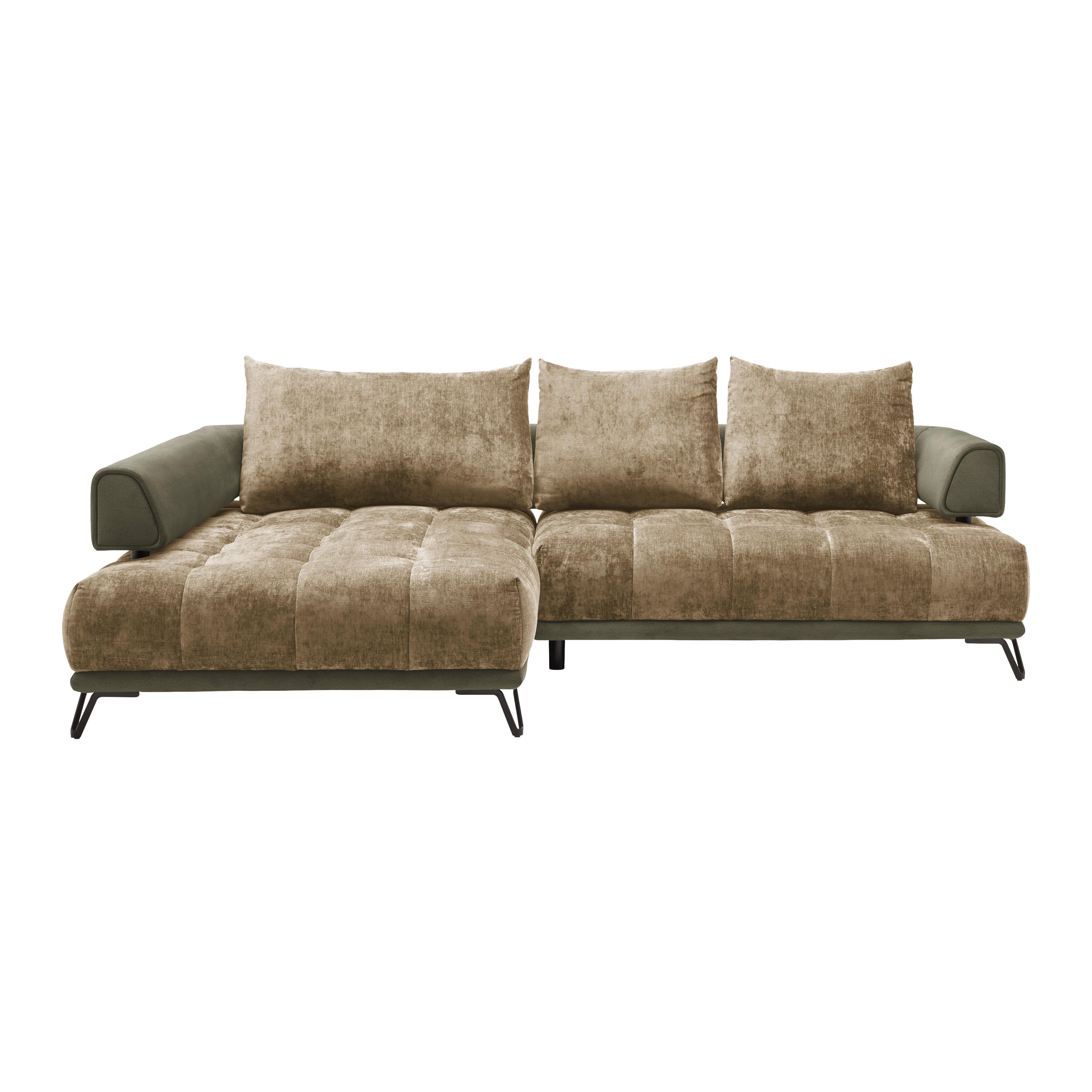 Ecksofa Morgan Olivgrün - Schwarz/Olivgrün, MODERN, Textil/Metall (184/262cm) - Mömax