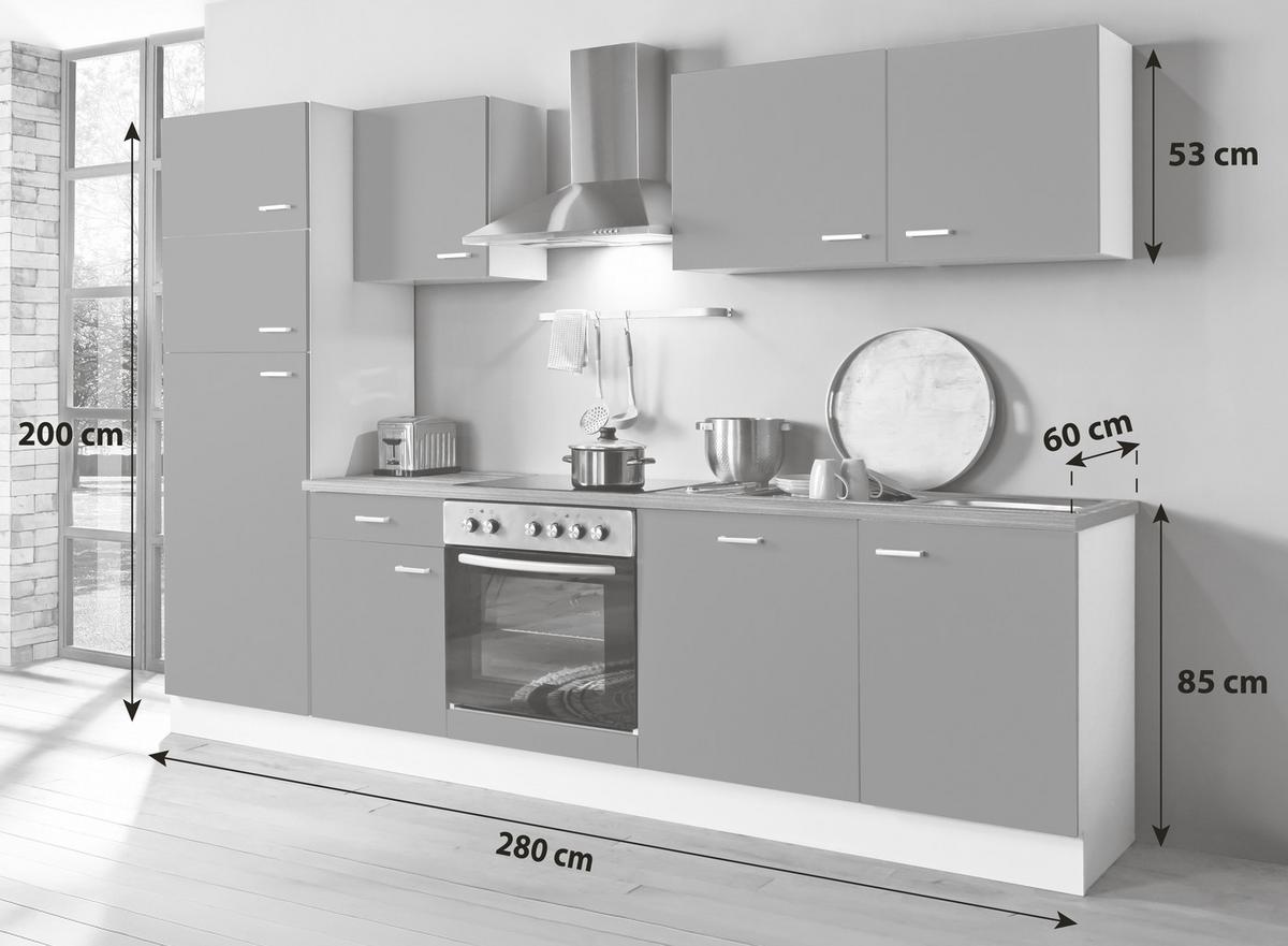 Küchenblock White-Classic Weiß B: ca. 280 cm - Silberfarben/Graphitfarben, KONVENTIONELL, Holzwerkstoff/Kunststoff (280cm) - Menke