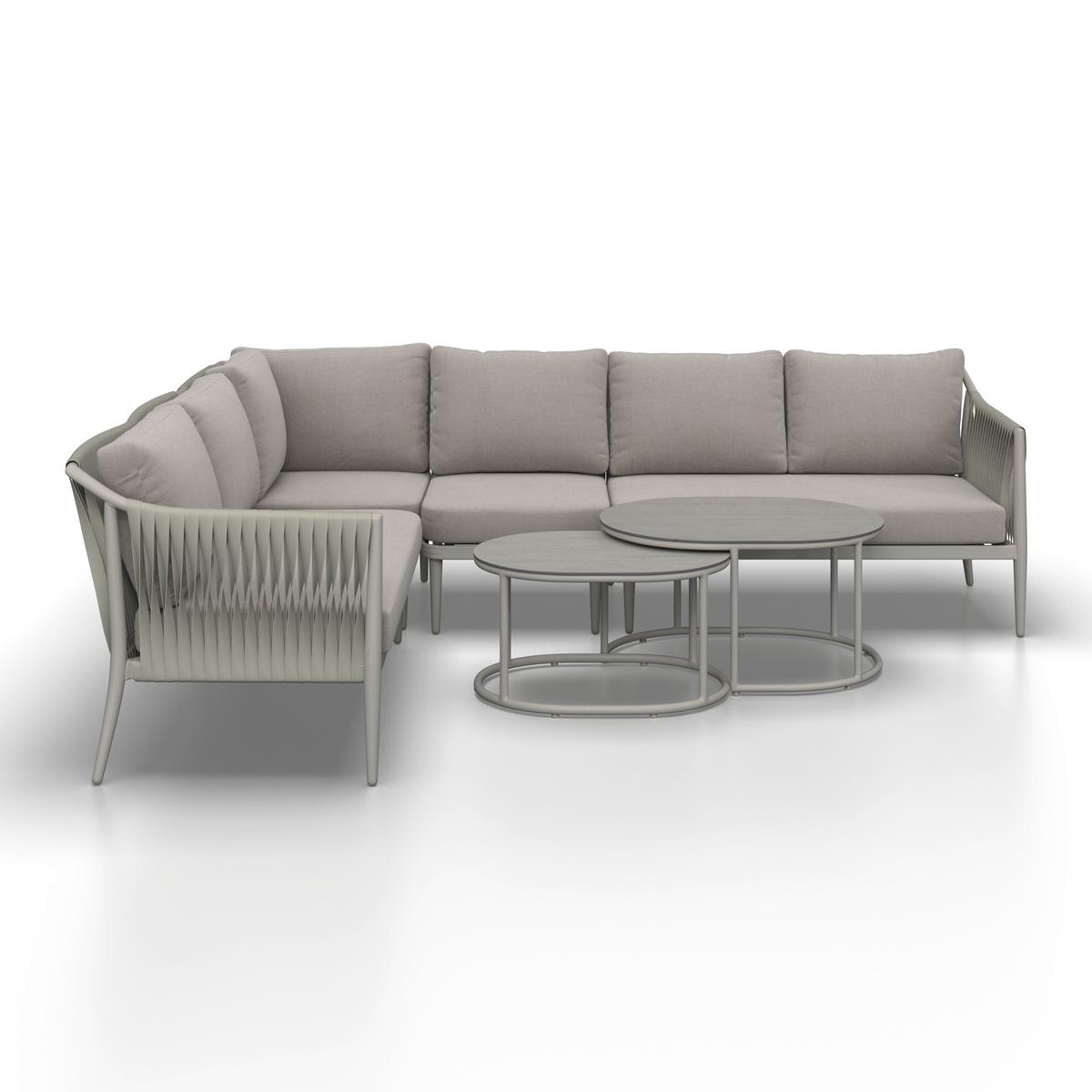 Loungegarnitur Alvina Outdoorstoff/Metall +Abdeckung - Creme, MODERN, Kunststoff/Textil (259/74/199cm) - Bessagi Garden