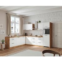 Eckküche Meran ohen Geräte ca. 240x300cm Weiß/Eiche Dekor - Eiche Wotan/Schwarz, LIFESTYLE, Holzwerkstoff/Metall (240/300cm) - Held