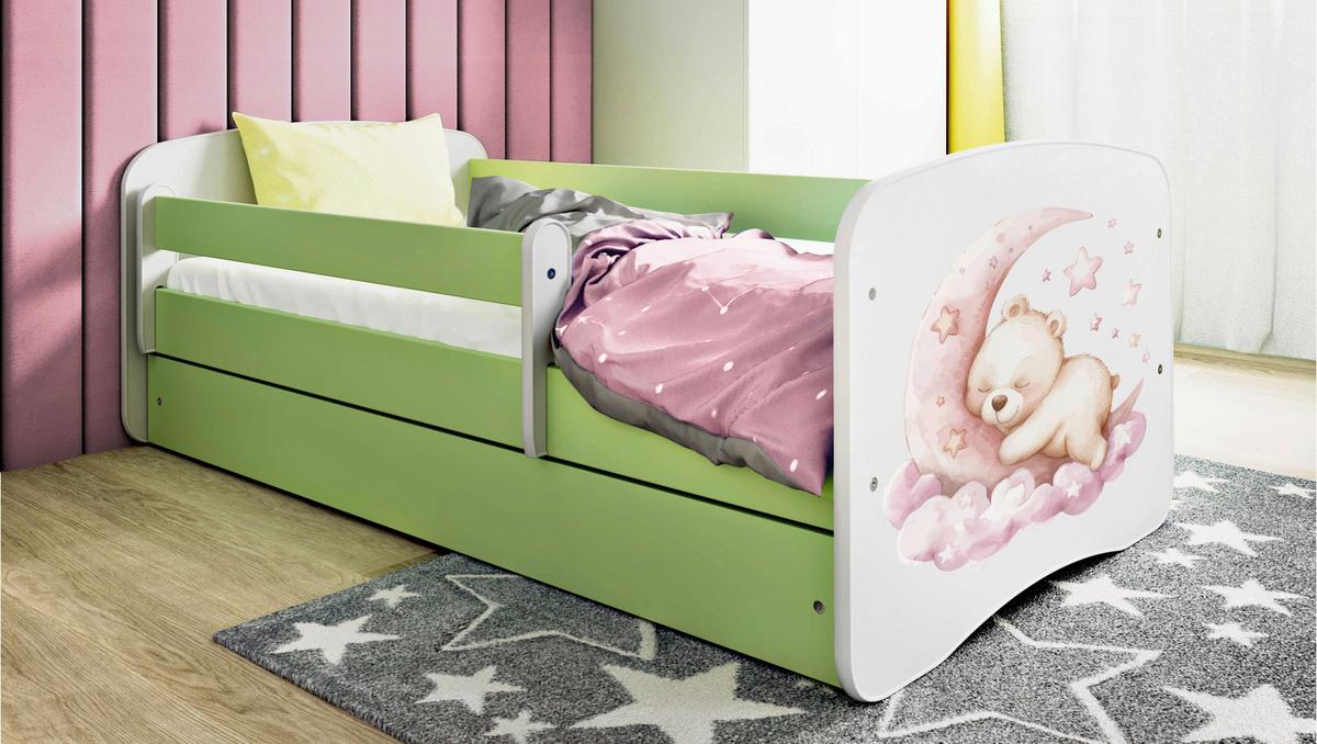Otroška Postelja Babydreams, Bela, Zelena, 80x160cm - zelena/bela, Moderno, tekstil/leseni material (80/160cm) - MID.YOU