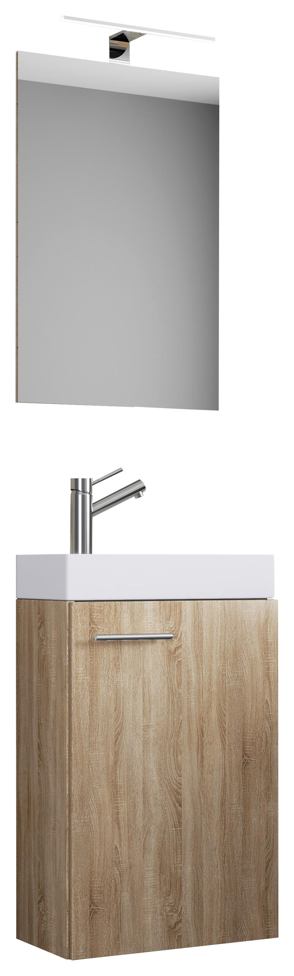 Gästebad Slito 4-tlg. inkl. LED ca. 41 cm Eiche - Weiß/Sonoma Eiche, MODERN, Keramik/Holzwerkstoff (41cm) - MID.YOU