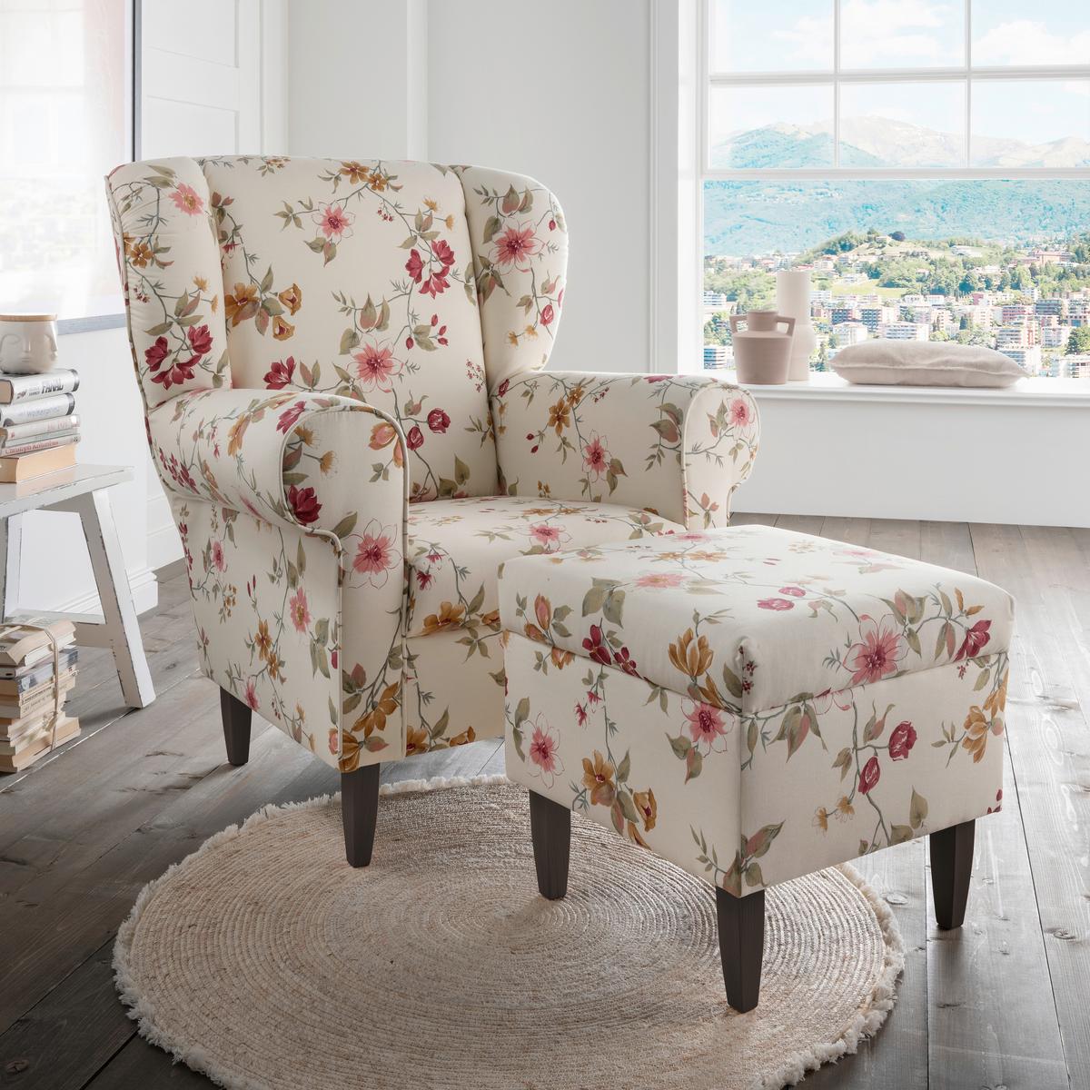 Relaxsessel Asino Beige/Rot Webstoff - Wengefarben/Beige, KONVENTIONELL, Holz/Textil (80/102/86cm) - Livetastic