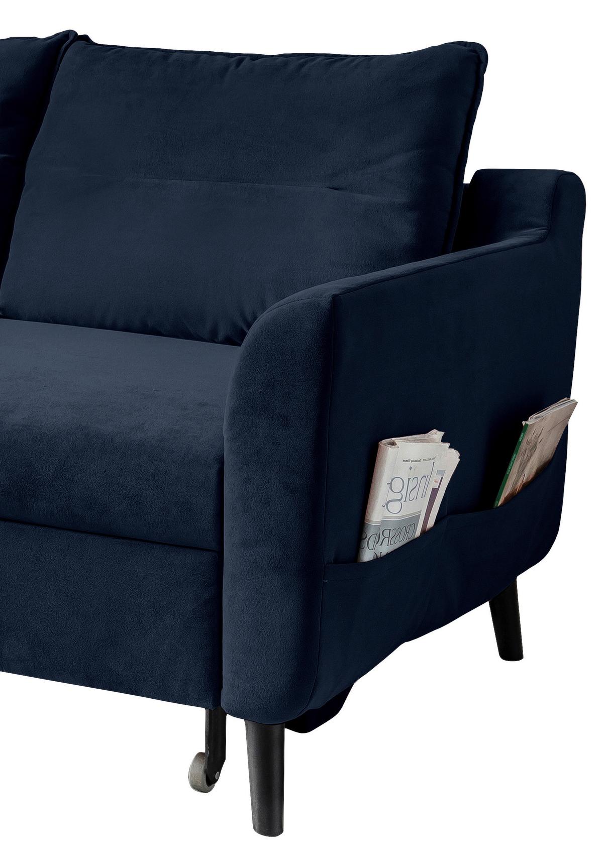 Eckschlafsofa in Dunkelblau ´STYLISH STAN DUNKELBLAU´ - Schwarz/Dunkelblau, Basics, Holz/Textil (150/230cm) - MID.YOU