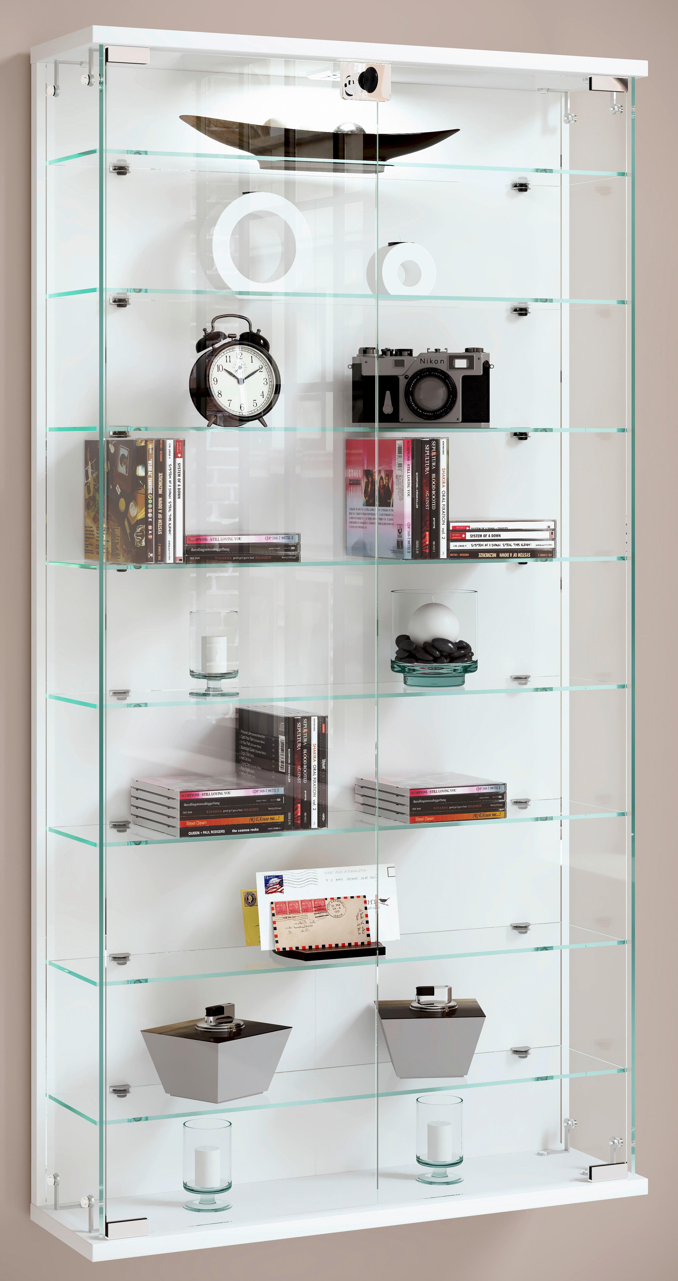 VITRINE RELAS L - Weiss/Transparent, Design, Glas/Holzwerkstoff (59/114/17cm) - MID.YOU