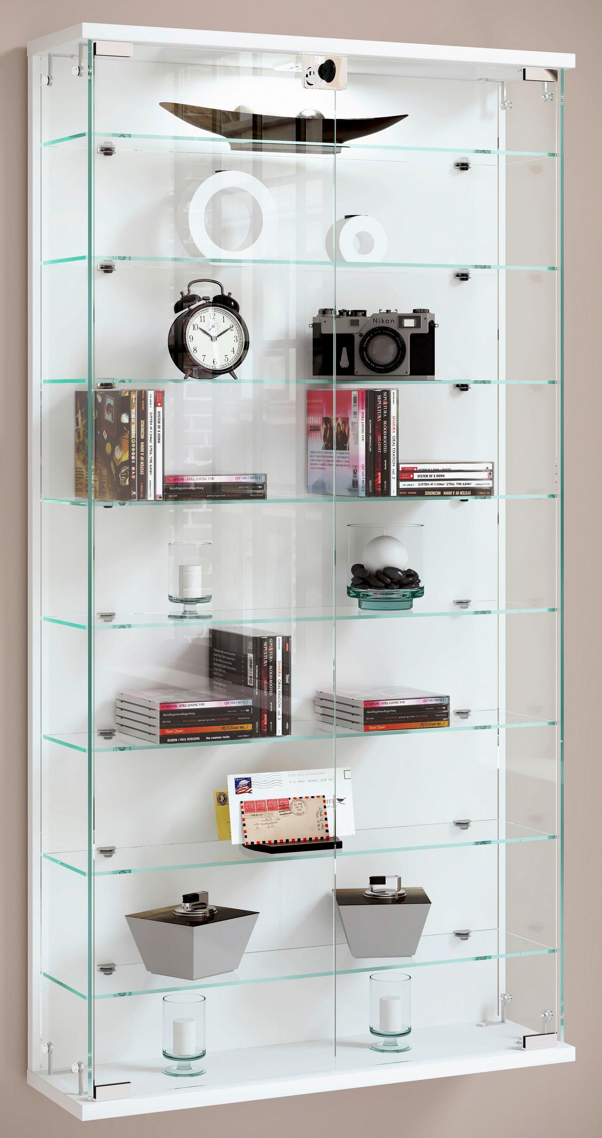 VITRINE RELAS L - Weiss/Transparent, Design, Glas/Holzwerkstoff (59/114/17cm) - MID.YOU