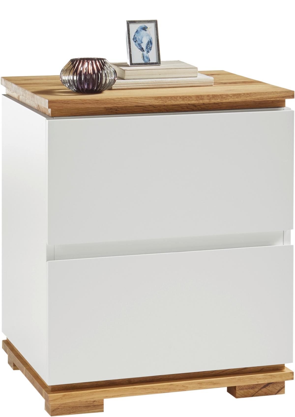 SZAFKA NOCNA TUNIS - kolor dębowy/biały, Basics, materiał drewnopochodny/drewno (48/59/40cm)