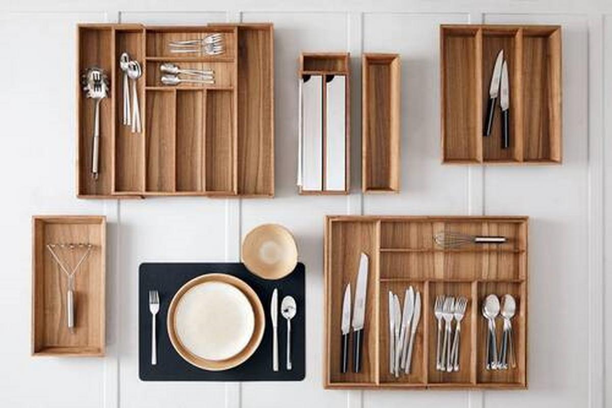 range-couverts in Naturfarben - couleur écru, Modern, bois (38,3/20/5,5cm) - Zandiara