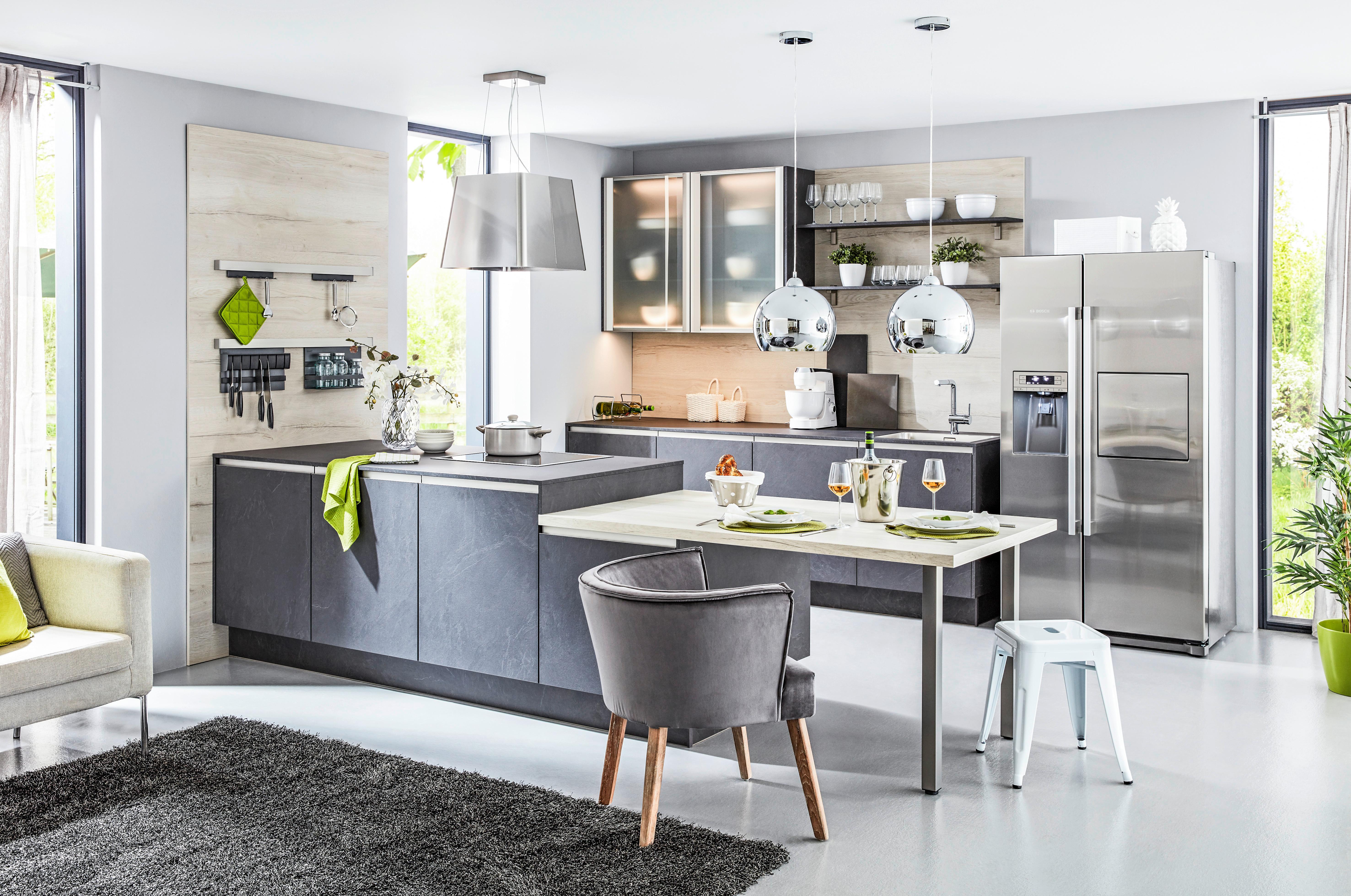 cuisine Stone Art Grau - gris, Modern (340/262cm) - Nobilia