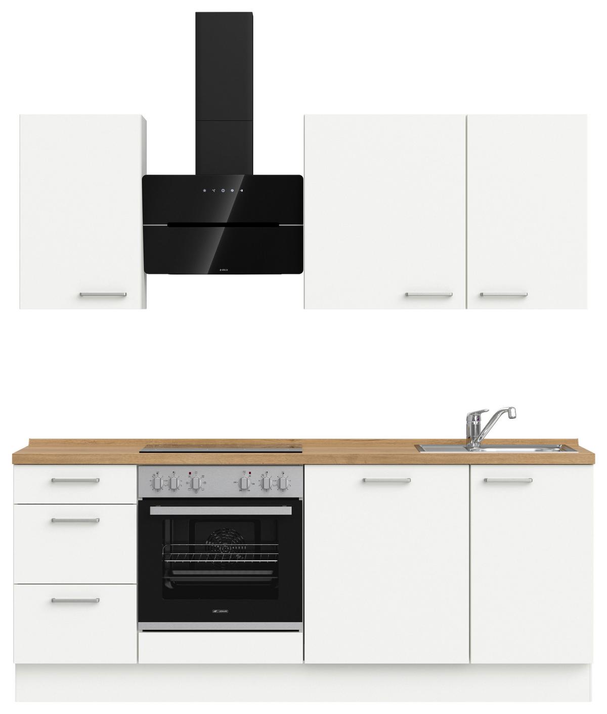 Küchenblock Touch High m. Geräten Weiß - Edelstahlfarben/Eichefarben, MODERN, Holzwerkstoff/Metall - Nobilia