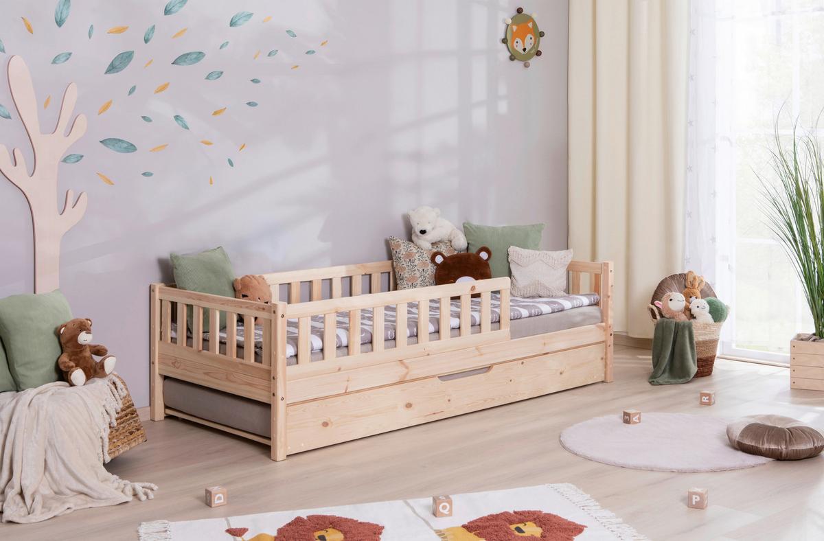 Hausbett Lou m. Zusatzbett ca. 90x200 cm Holz - Naturfarben/Weiß, MODERN, Holz/Textil (90/200cm) - MID.YOU
