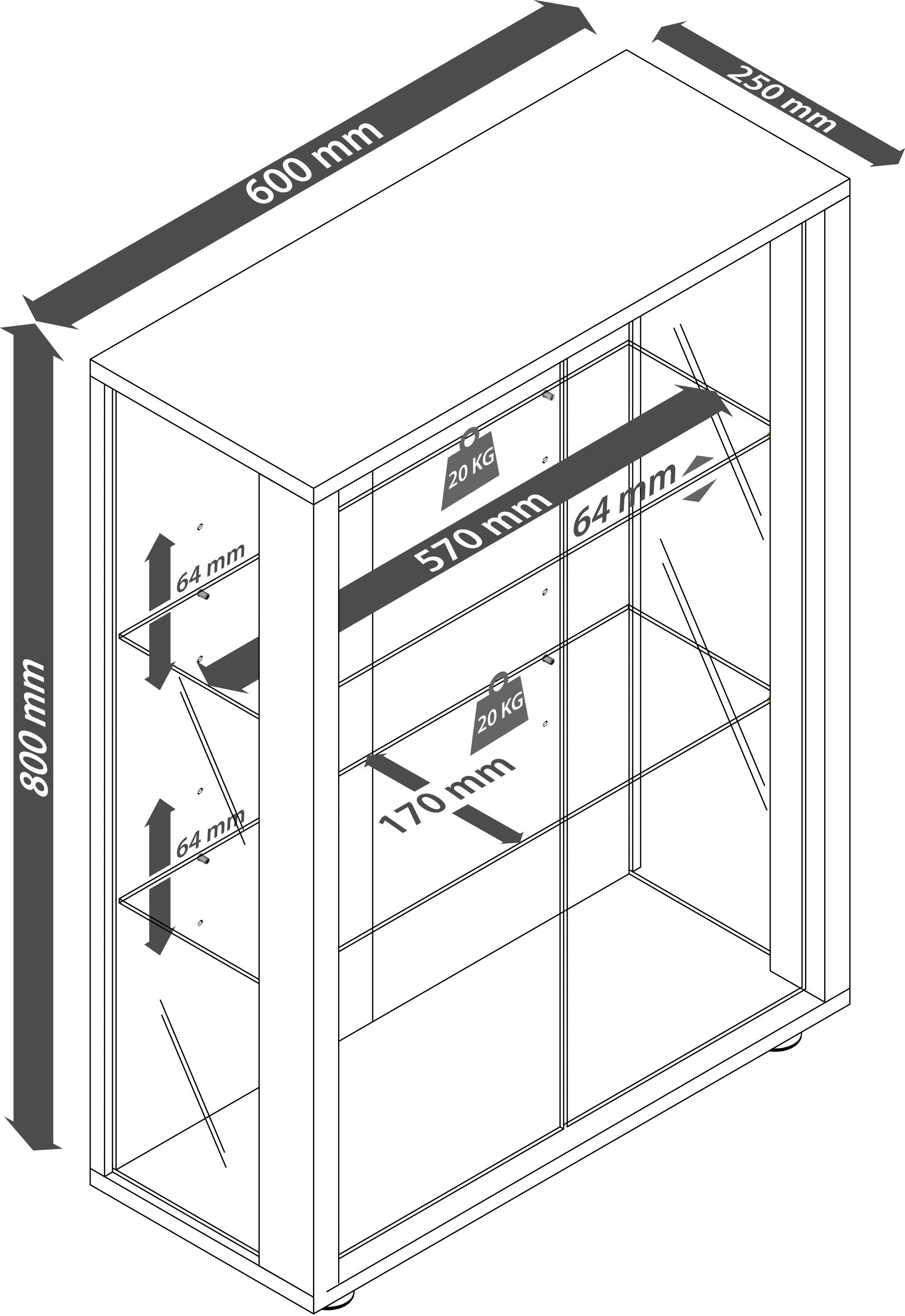 Vitrine Sintalo mit LED ca. 60x80 cm Weiß - Schwarz/Weiß, MODERN, Glas/Holzwerkstoff (60/80/25cm) - MID.YOU