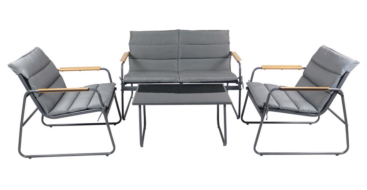 LOUNGEGARNITUR LEXILA 920575 4-TLG - Anthrazit/Schwarz, Modern, Glas/Kunststoff - MID.YOU