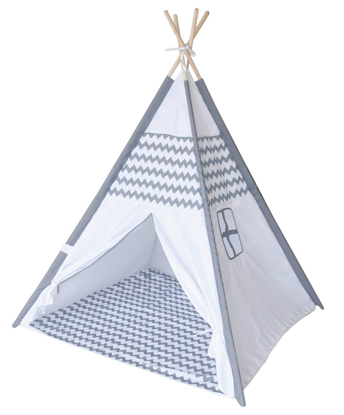 NAMIOT DO ZABAWY TIPI TIMO - jasnoszary/biały, Basics, drewno/tkanina (120/150/120cm) - My Baby Lou