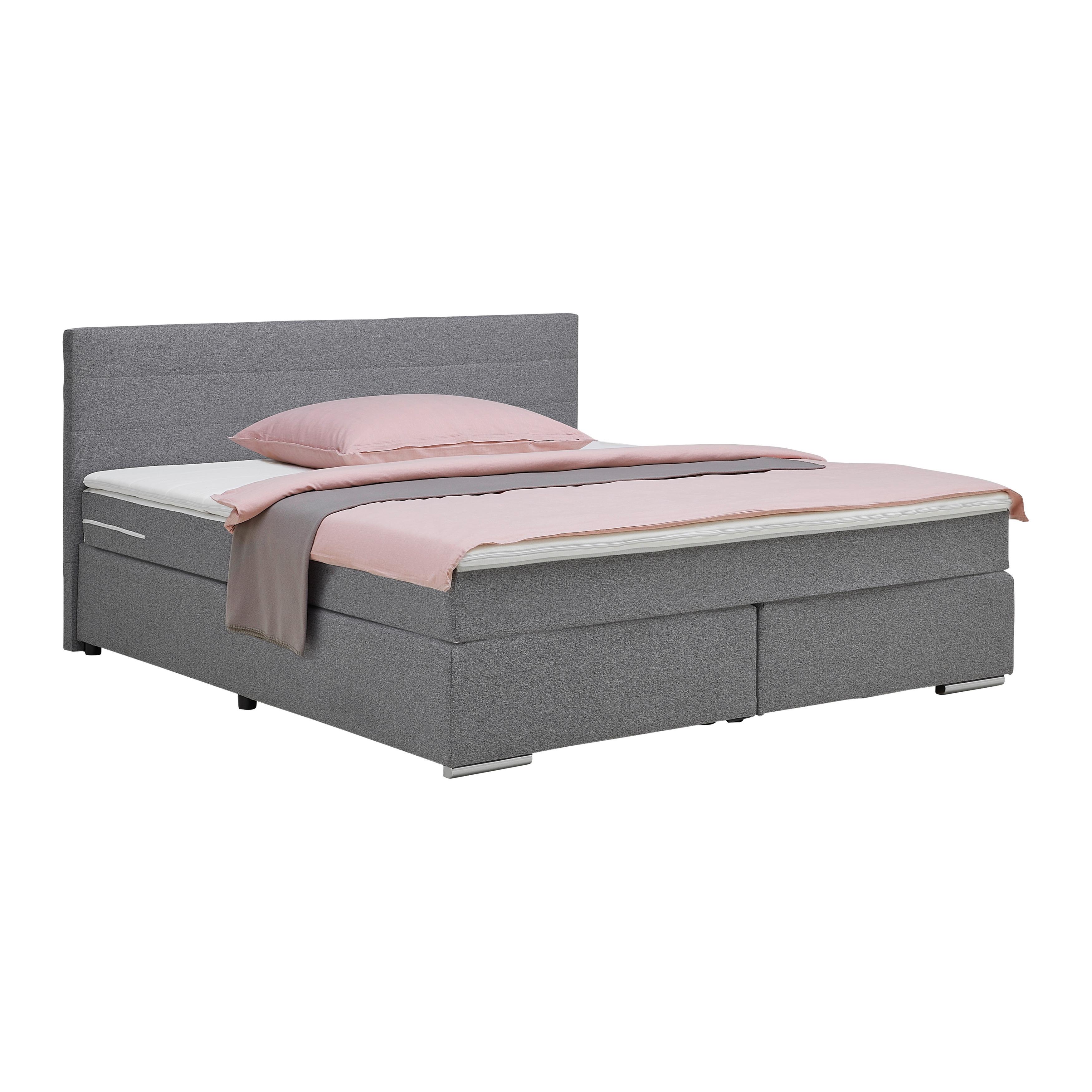 Boxspringbett Palermo in Grau ca. 180x200cm - Chromfarben/Grau, KONVENTIONELL, Kunststoff/Textil (180/200cm) - Based