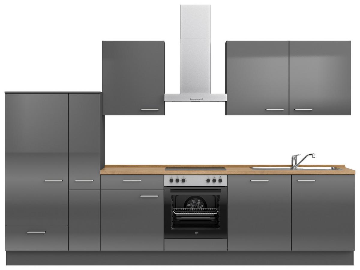 Küchenblock Flash Low m. Geräten Schieferfarben - Schieferfarben/Edelstahlfarben, MODERN, Holzwerkstoff/Metall (330cm) - Nobilia