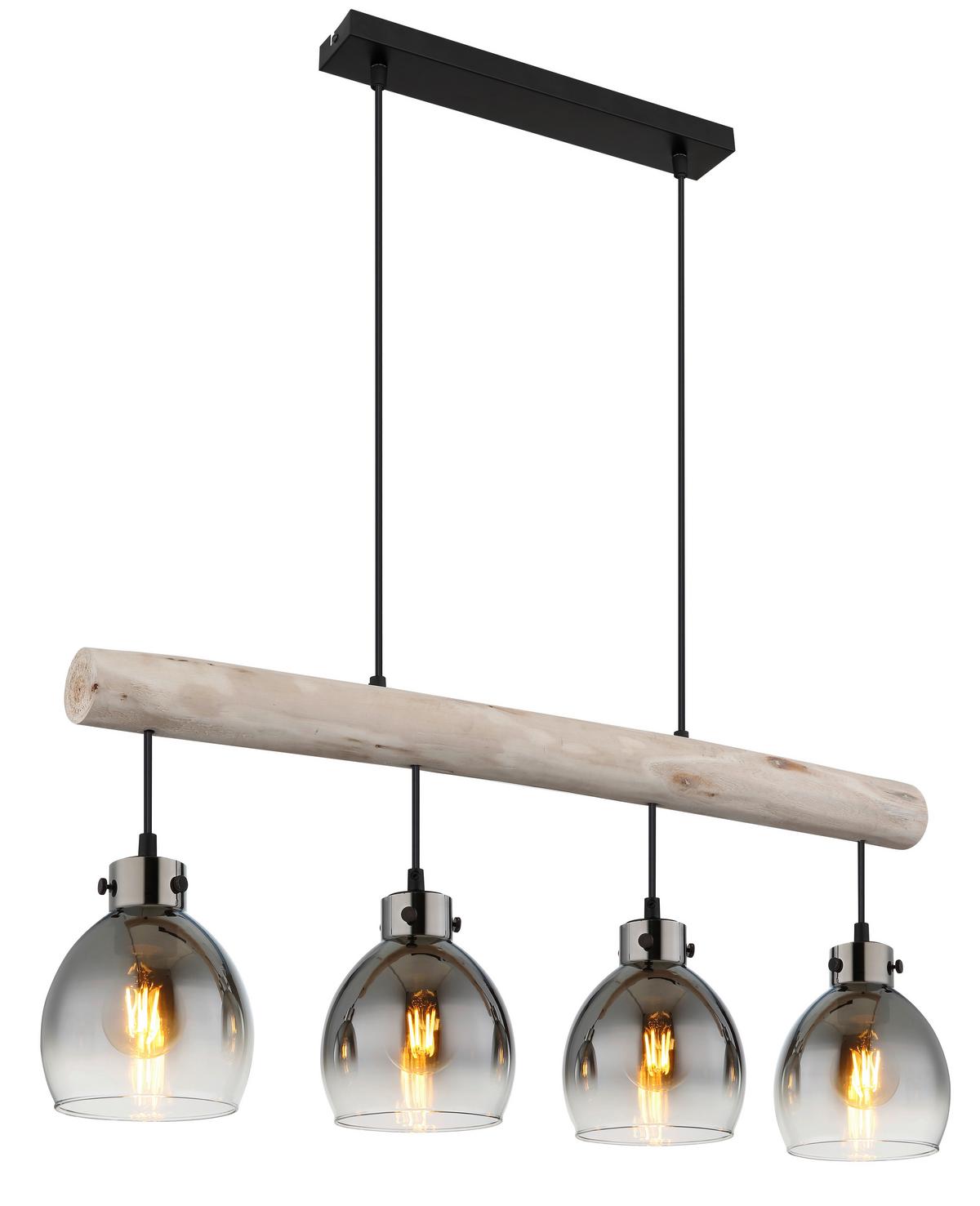 Hängeleuchte Ryan Natur/Schwarz max. 40 Watt - Schwarz/Naturfarben, Natur, Glas/Holz (82,5/15/140cm) - Globo