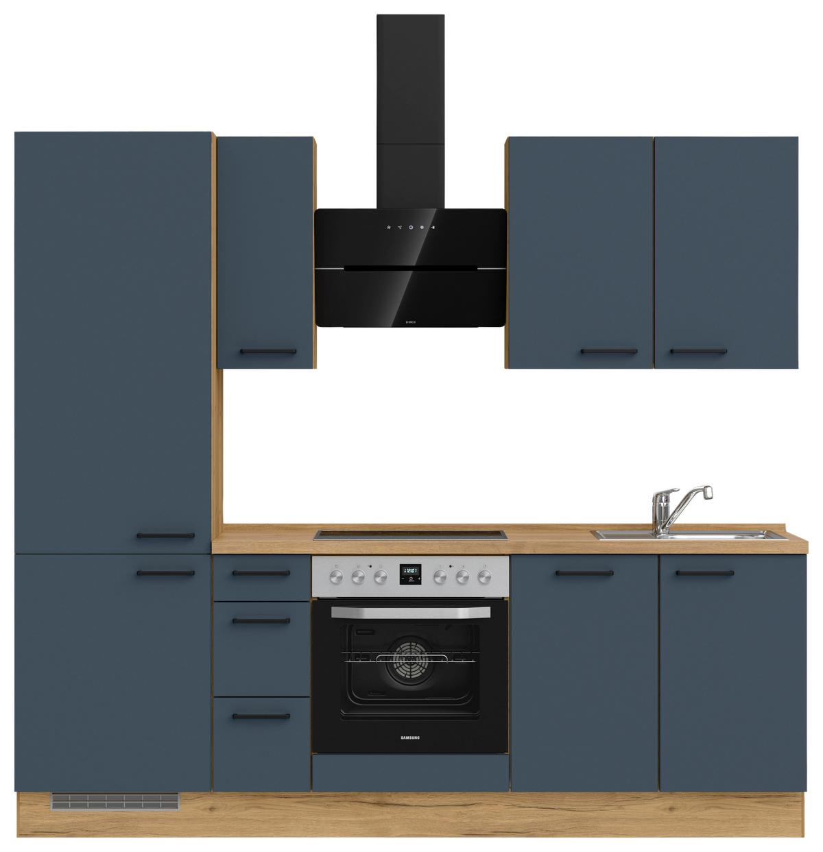 Küchenblock Easytouch High m. Geräten Dunkelblau - Eichefarben/Schwarz, MODERN, Holzwerkstoff/Metall (240cm) - Nobilia