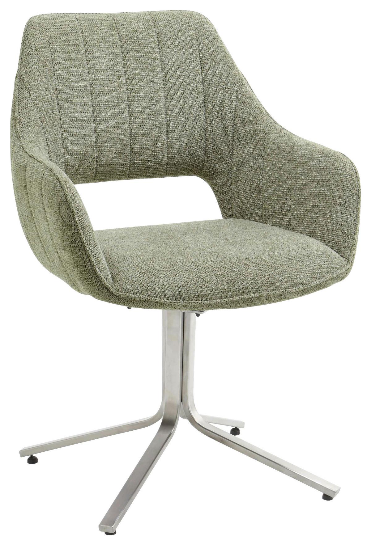 Armlehnstuhl Bacares in Olivgrün - Edelstahlfarben/Olivgrün, Lifestyle, Textil/Metall (62/88/63cm) - Premium Living