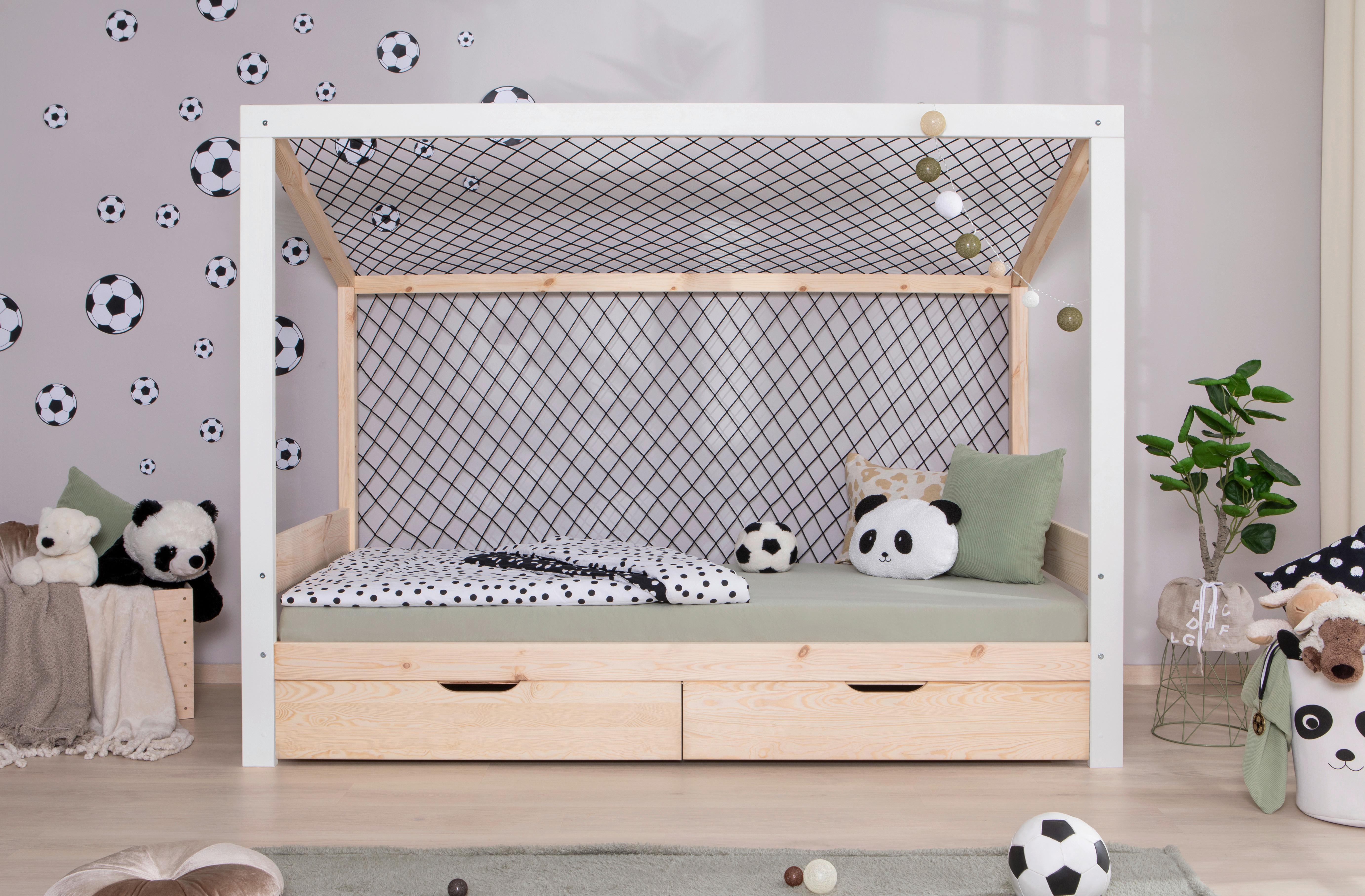Stauraumbett Holz Fußball ca. 97x213 cm Weiß/Kiefer - Naturfarben/Weiß, MODERN, Holz (90/200cm) - MID.YOU