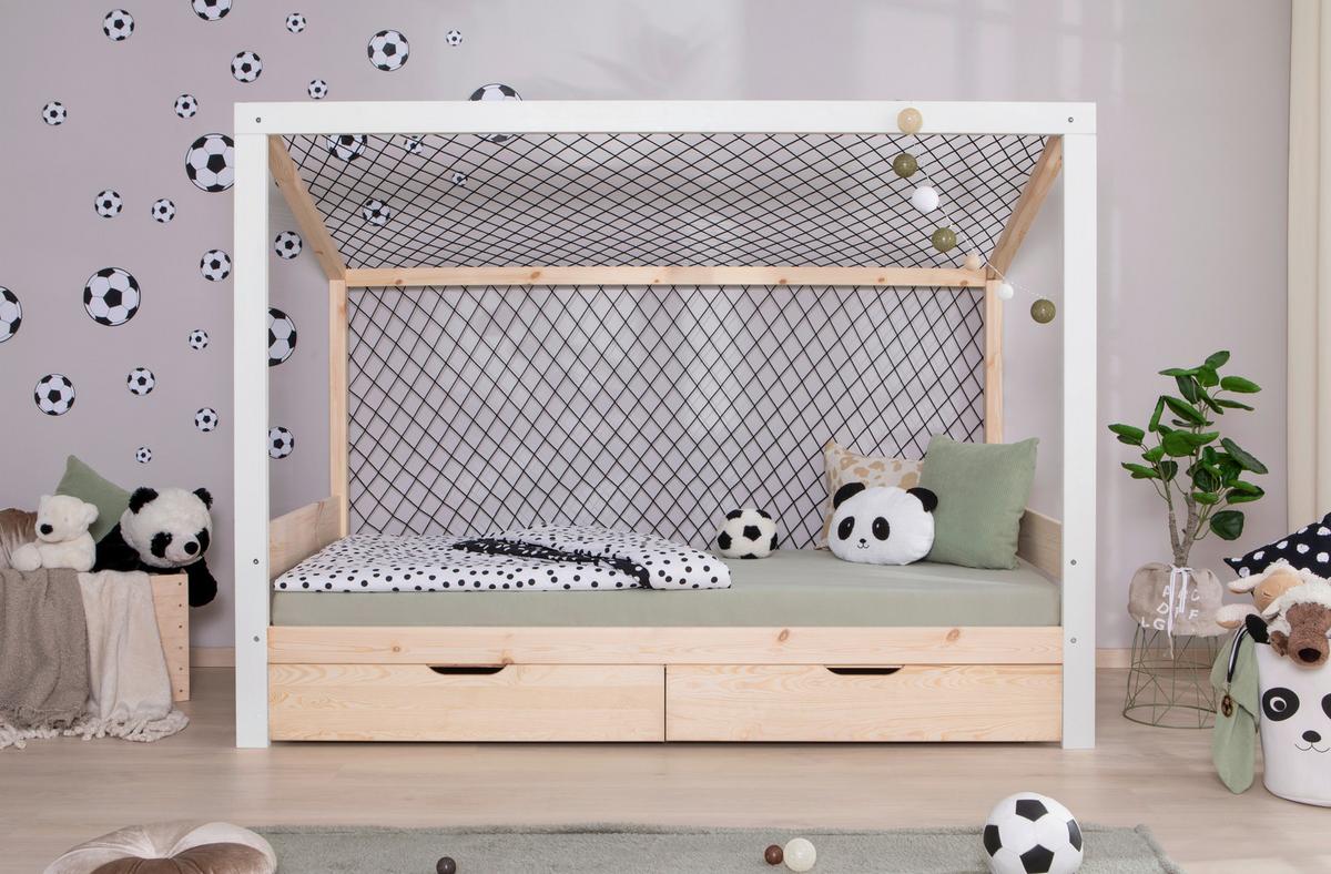 Stauraumbett Holz Fußball ca. 97x213 cm Weiß/Kiefer - Naturfarben/Weiß, MODERN, Holz (90/200cm) - MID.YOU