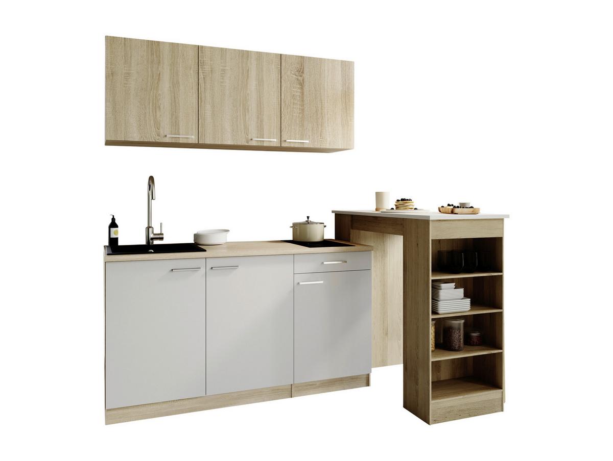Miniküche Ingrid m. Gerät ca. 150cm Weiß - Eichefarben/Alufarben, Design, Holzwerkstoff/Kunststoff (150cm) - Respekta