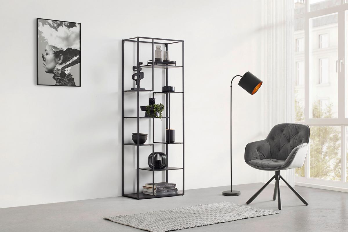 Polica Matea - crna, Moderno, metal/drvo (60/170/33cm) - Modern Living