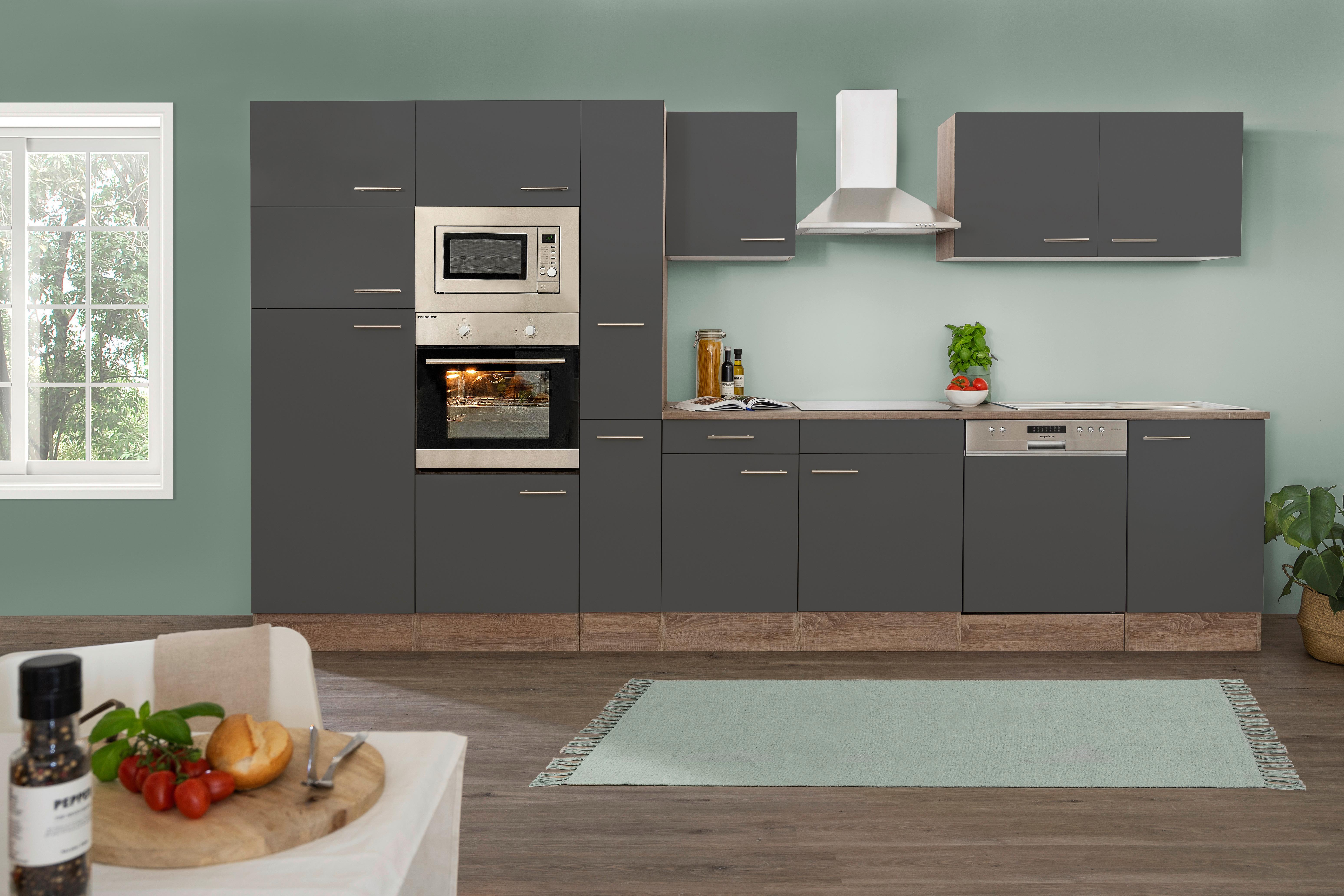 KÜCHENLEERBLOCK LBKB370EYGMIGKE - Edelstahlfarben/Eichefarben, Basics, Holzwerkstoff/Metall (370cm) - Respekta