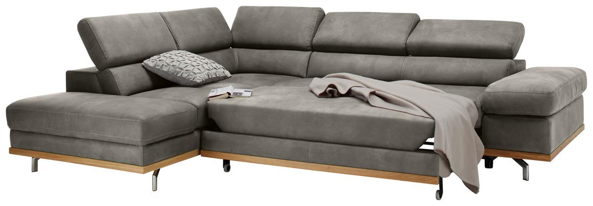 Wohnlandschaft Carmen in Silber mit Bettfunktion - Chromfarben/Silberfarben, KONVENTIONELL, Holz/Textil (226/93/292cm) - Based
