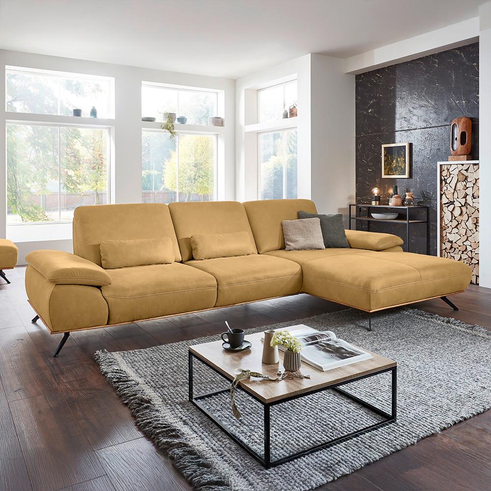 Wohnlandschaft Erling Dunkelgelb - Beige/Dunkelgelb, MODERN, Leder/Metall (322/89/187cm) - Premium Living