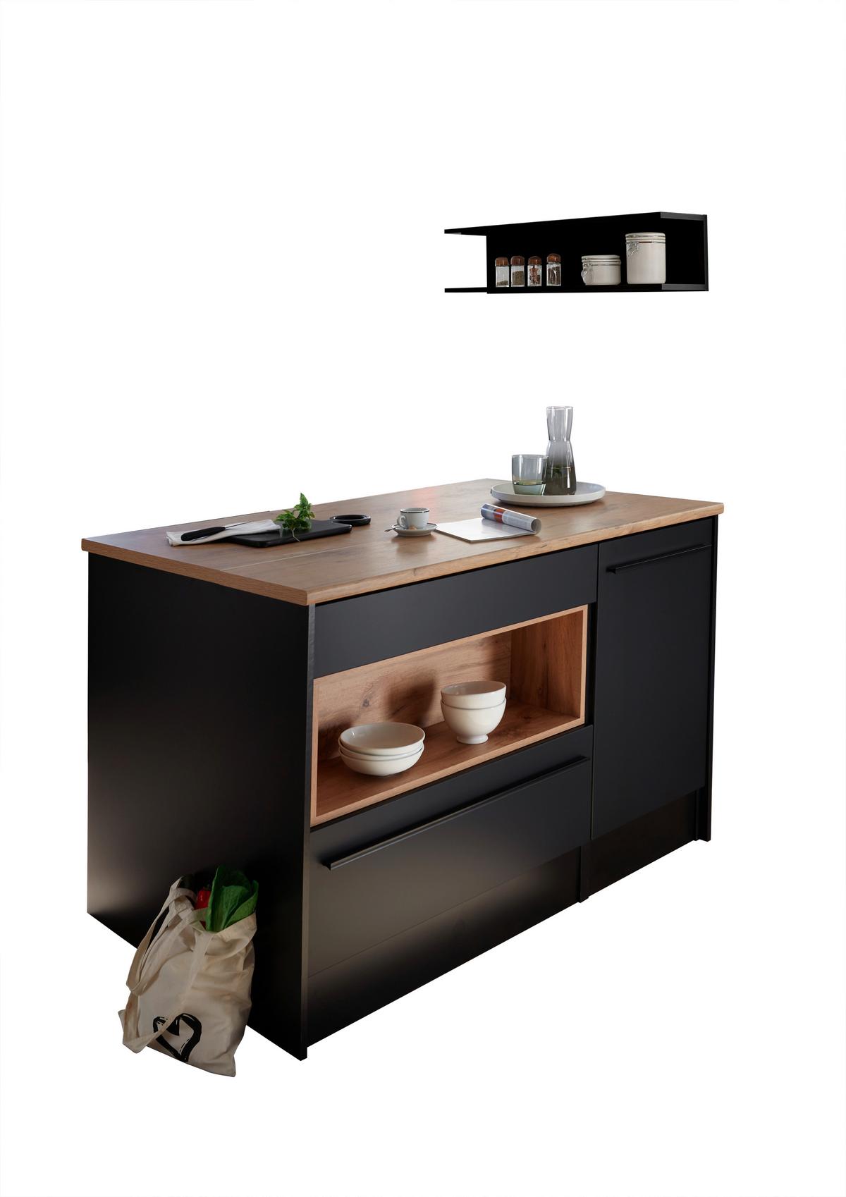 Insulă de bucătărie JAZZ - culoare lemn stejar/negru, Modern, material pe bază de lemn (140/90/90cm) - Modern Living