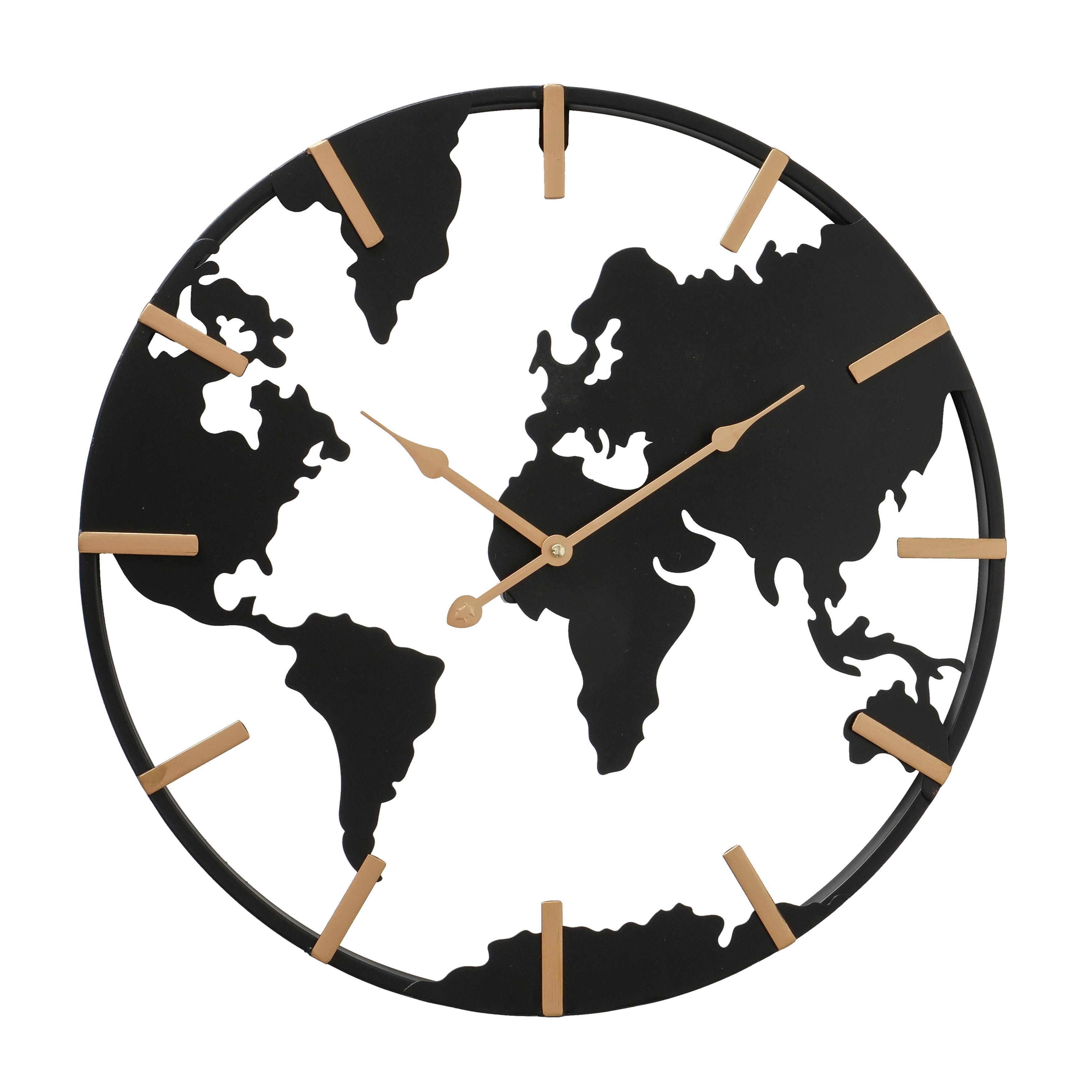 Wanduhr Earth II Schwarz/Goldfarben Ø ca. 50cm - Goldfarben/Schwarz, KONVENTIONELL, Metall (50cm) - Premium Living