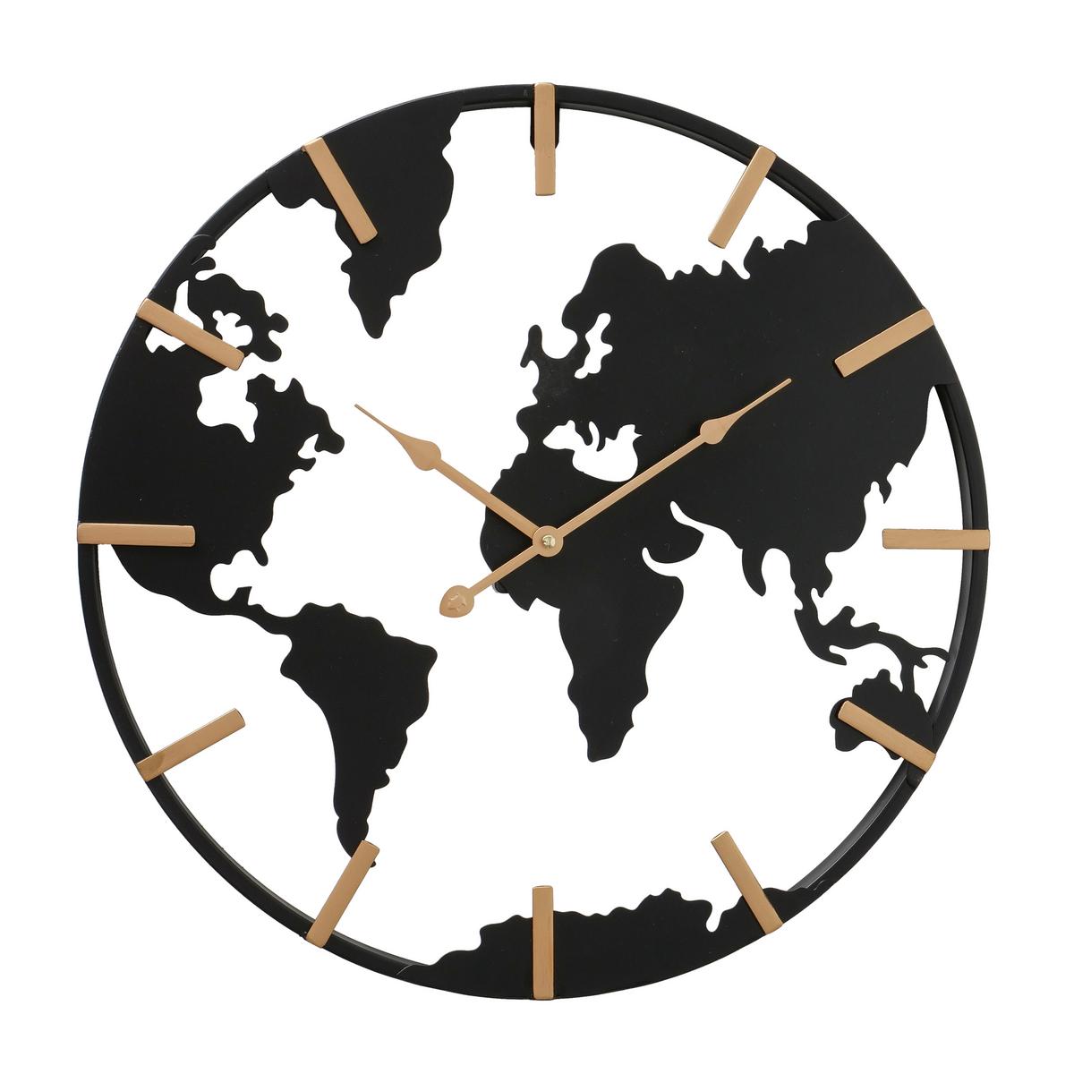 Wanduhr Earth II Schwarz/Goldfarben Ø ca. 50cm - Goldfarben/Schwarz, KONVENTIONELL, Metall (50cm) - Premium Living