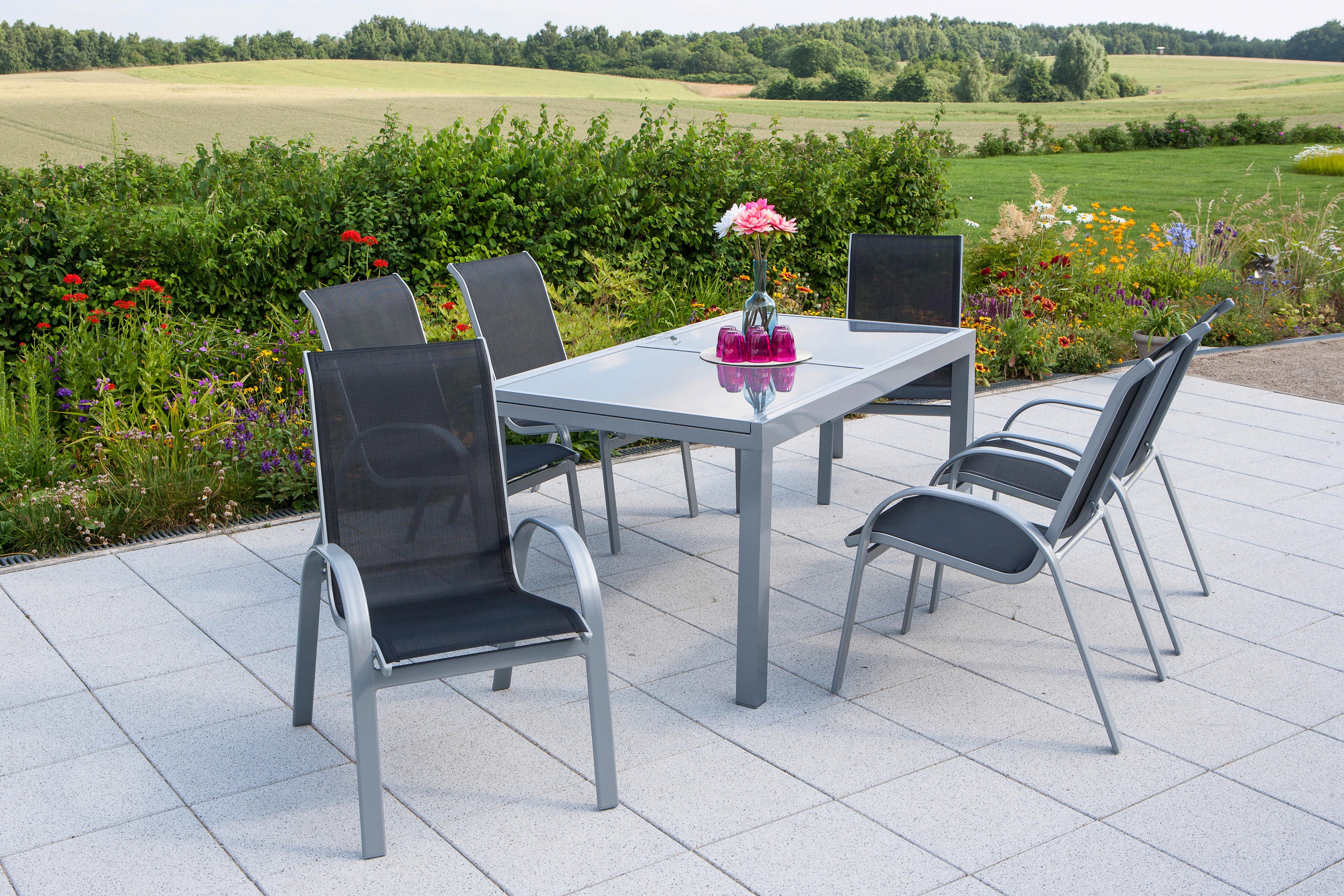 GARTENSET AMALFI - Silberfarben/Schwarz, MODERN, Textil/Metall - Gardenson