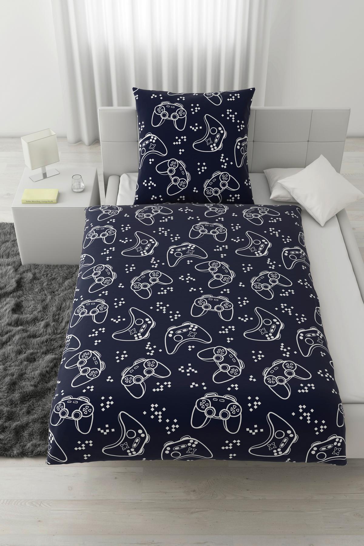 Jugendbettwäsche Gaming Blau/Weiß ca. 135x200cm - Blau, Textil (135/200cm) - Modern Living