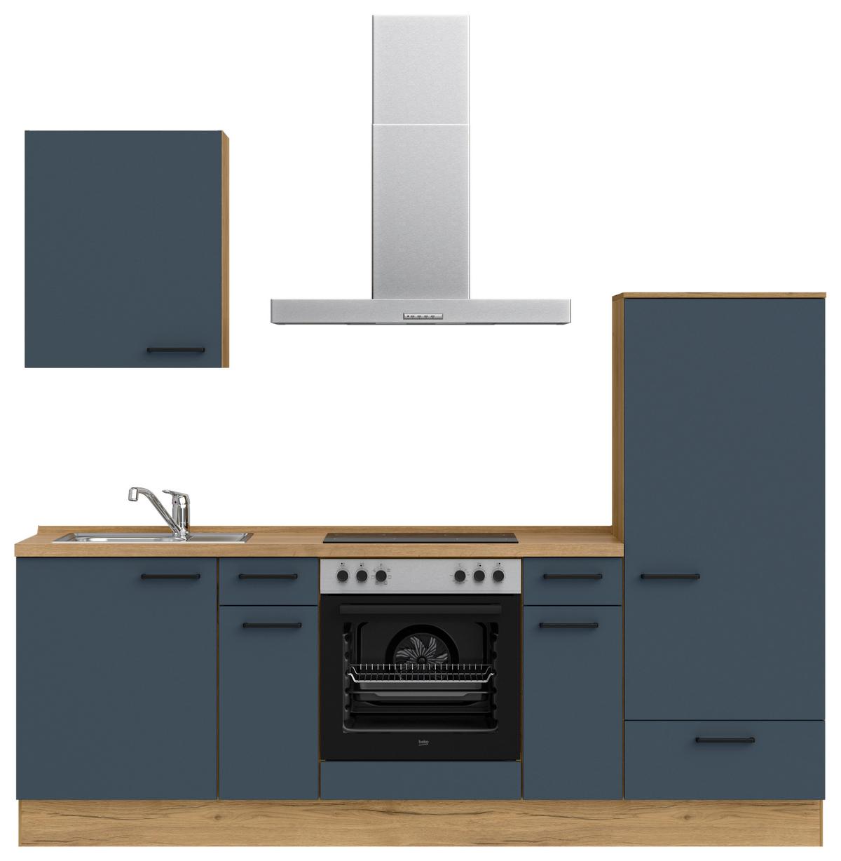 Küchenblock Easytouch Low m. Geräten Blau - Blau/Eichefarben, MODERN, Holzwerkstoff/Metall (240cm) - Nobilia