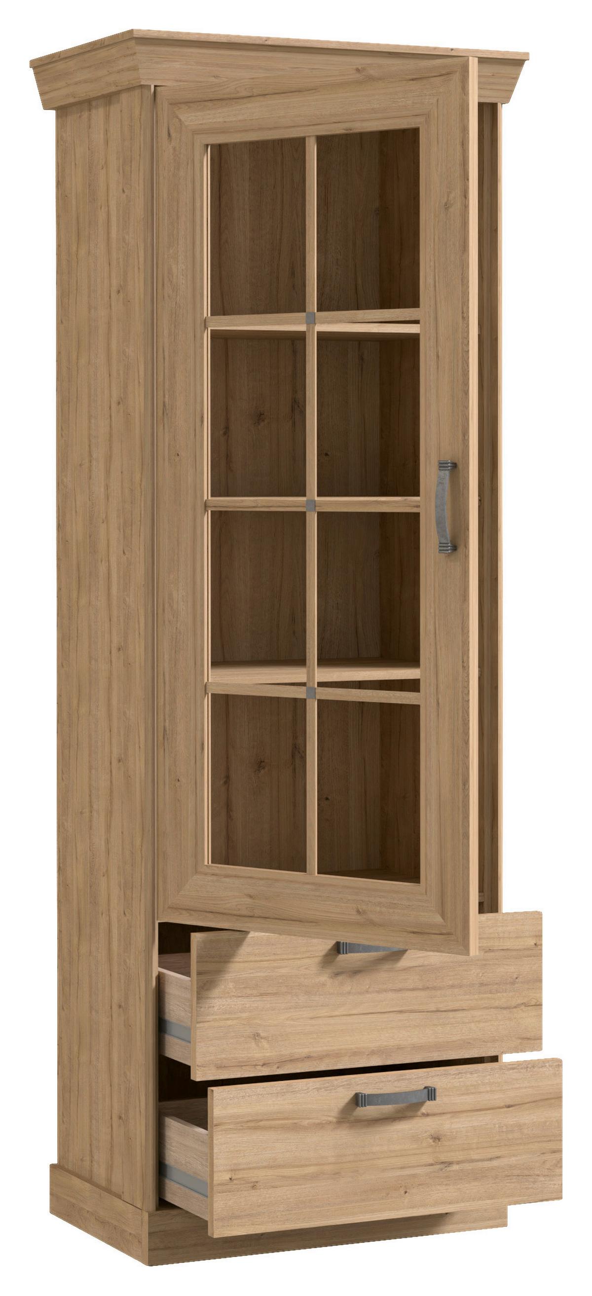 Vitrină CANNES - culoare lemn stejar, Romantik / Landhaus, plastic/sticlă (74/205/47cm) - Premium Living