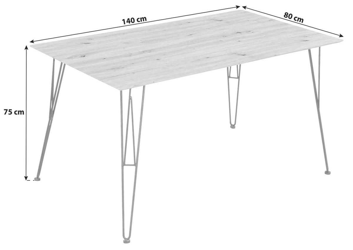 Jedilna Miza Tacona, Barva Hrasta Artisan, 140x80 - antracit/hrast artisan, Konvencionalno, kovina/leseni material (140/80/75cm) - Modern Living