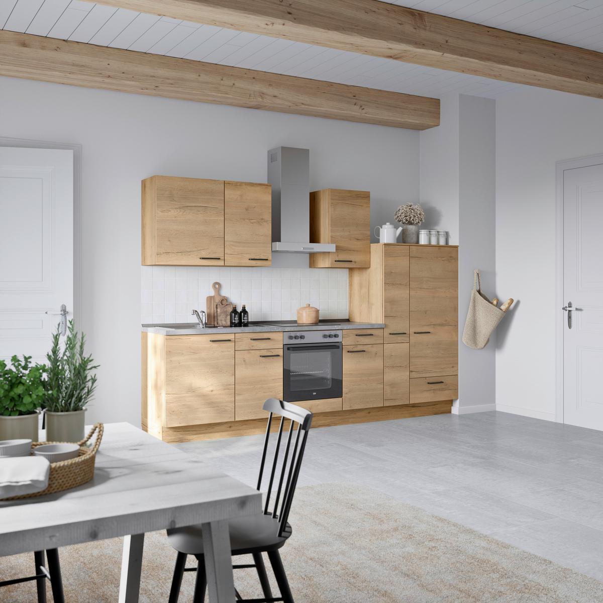 Küchenblock Structura Low m. Geräten Eiche - Schieferfarben/Eichefarben, MODERN, Holzwerkstoff/Metall (300cm) - Nobilia