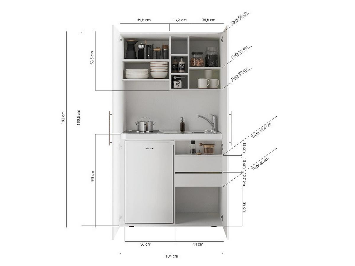Schrankküche mit Kühlschrank + Kochfeld Weiß B: ca. 104 cm - Edelstahlfarben/Eichefarben, KONVENTIONELL, Holzwerkstoff/Metall (104/193/67cm) - Respekta