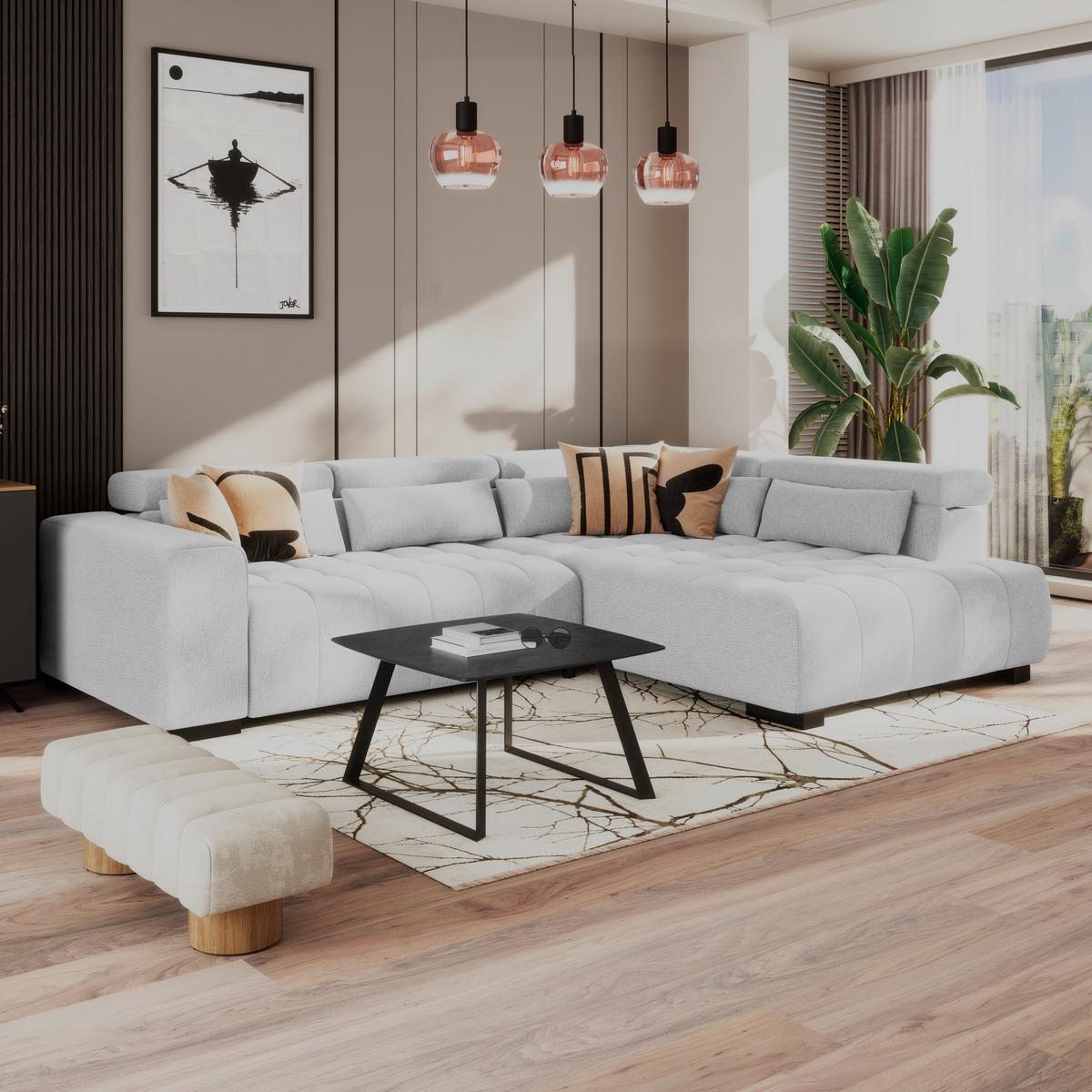 Kutna Garnitura Matera - svijetlo siva/crna, Trend, tekstil/drvo (311/226cm)