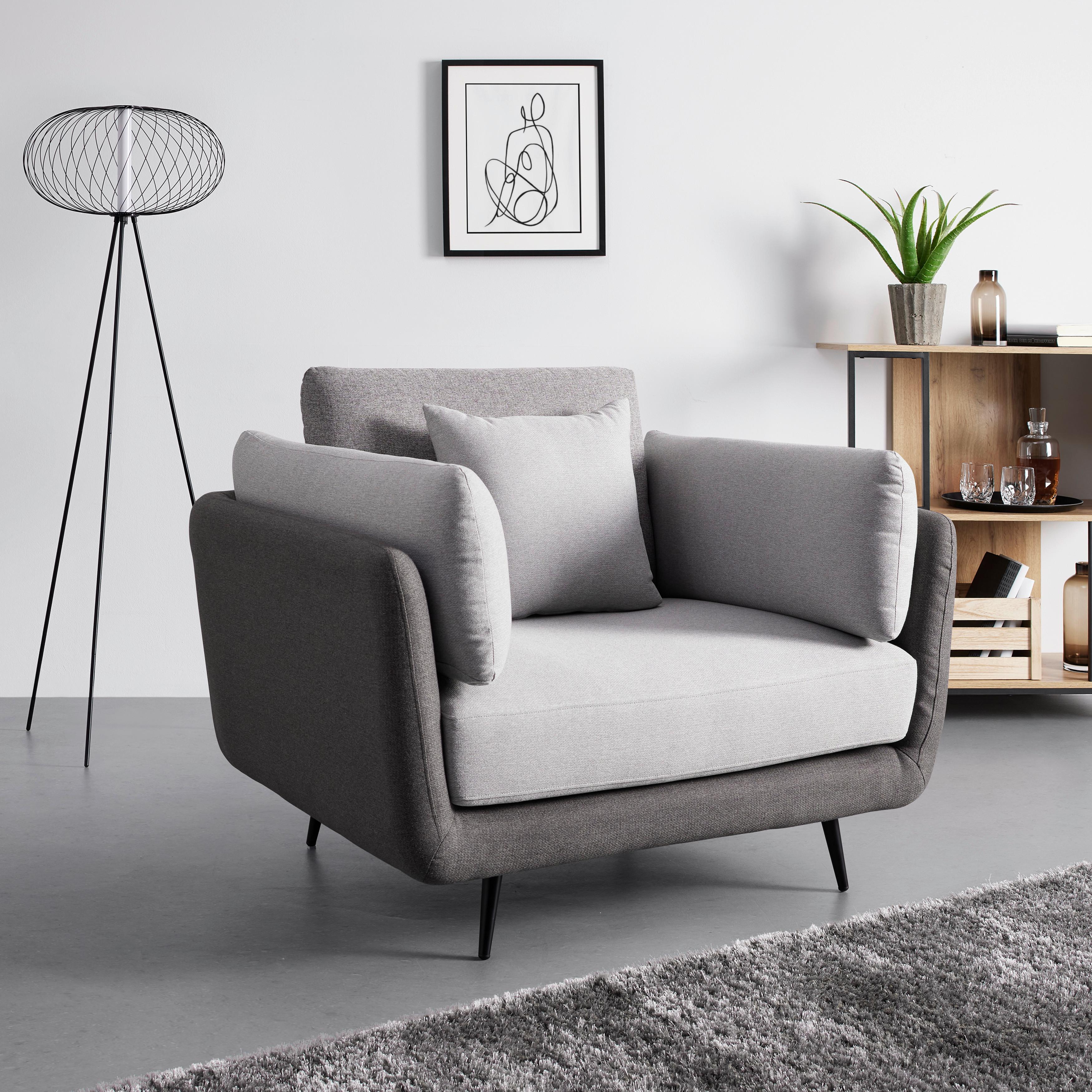 Naslanjač Chesterfield Genesis, Siv - siva/črna, Moderno, kovina/tekstil (112/65/91cm) - Bessagi Home