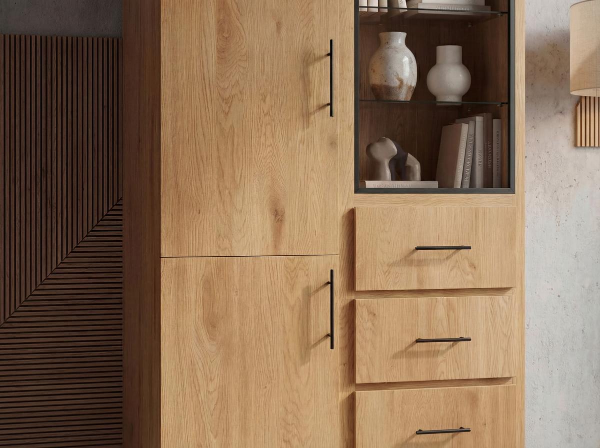 Highboard Wl7.645 - Schwarz/Braun, Design, Glas/Holz (100/188/40cm) - Livetastic