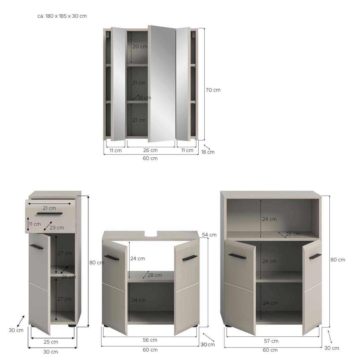 BADEZIMMER ICE - Kaschmir/Schwarz, Trend, Glas/Holzwerkstoff (150cm) - MID.YOU